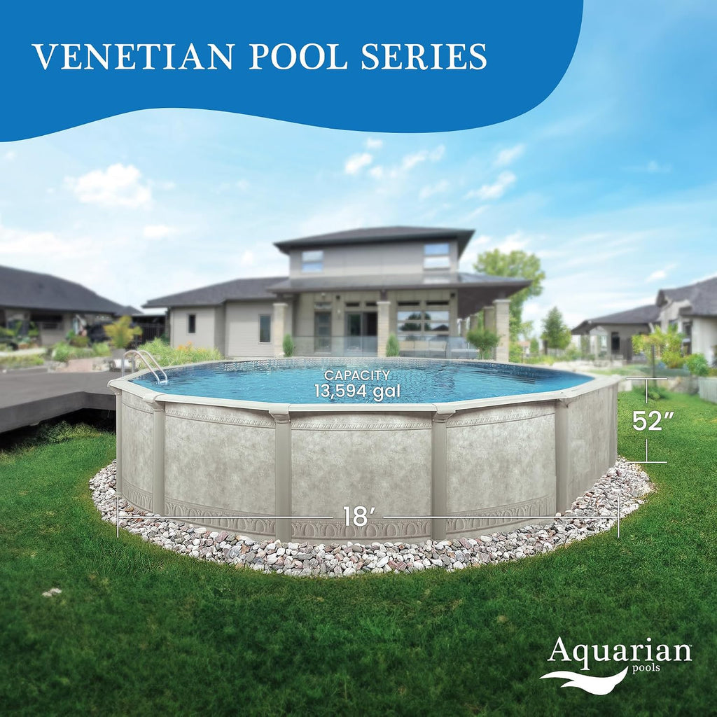 Aquarian Steel-Frame Above-Ground Pool Kit w/Pump & Leaf Skimmer, Venetian, 18'