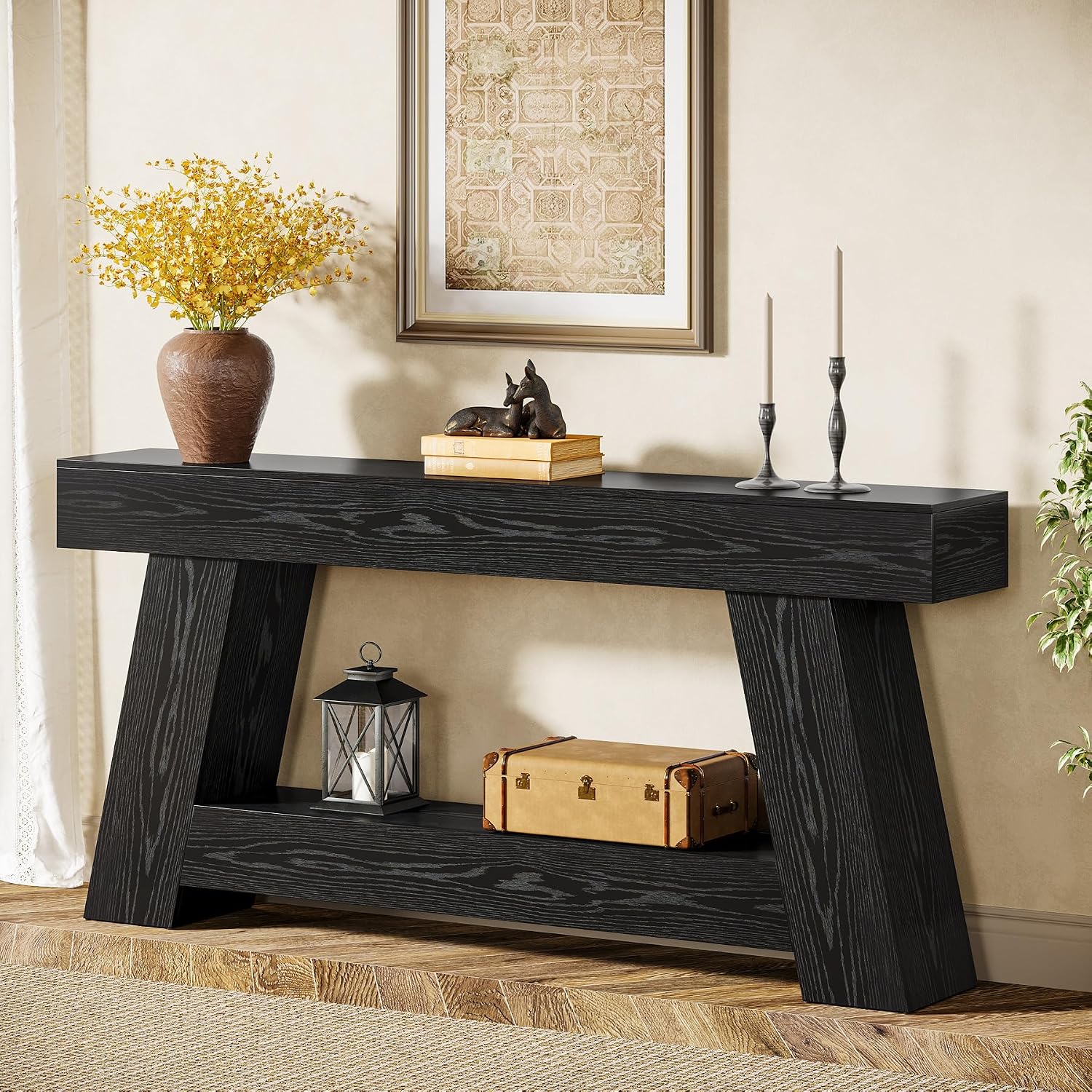Tribesigns 70.9' Extra Long Console Table, Farmhouse 2-Tier Wooden Sofa Table, Rustic Entryway Tables with Open Storage Shelf for Entrance, Hallway, Living Room (Black)