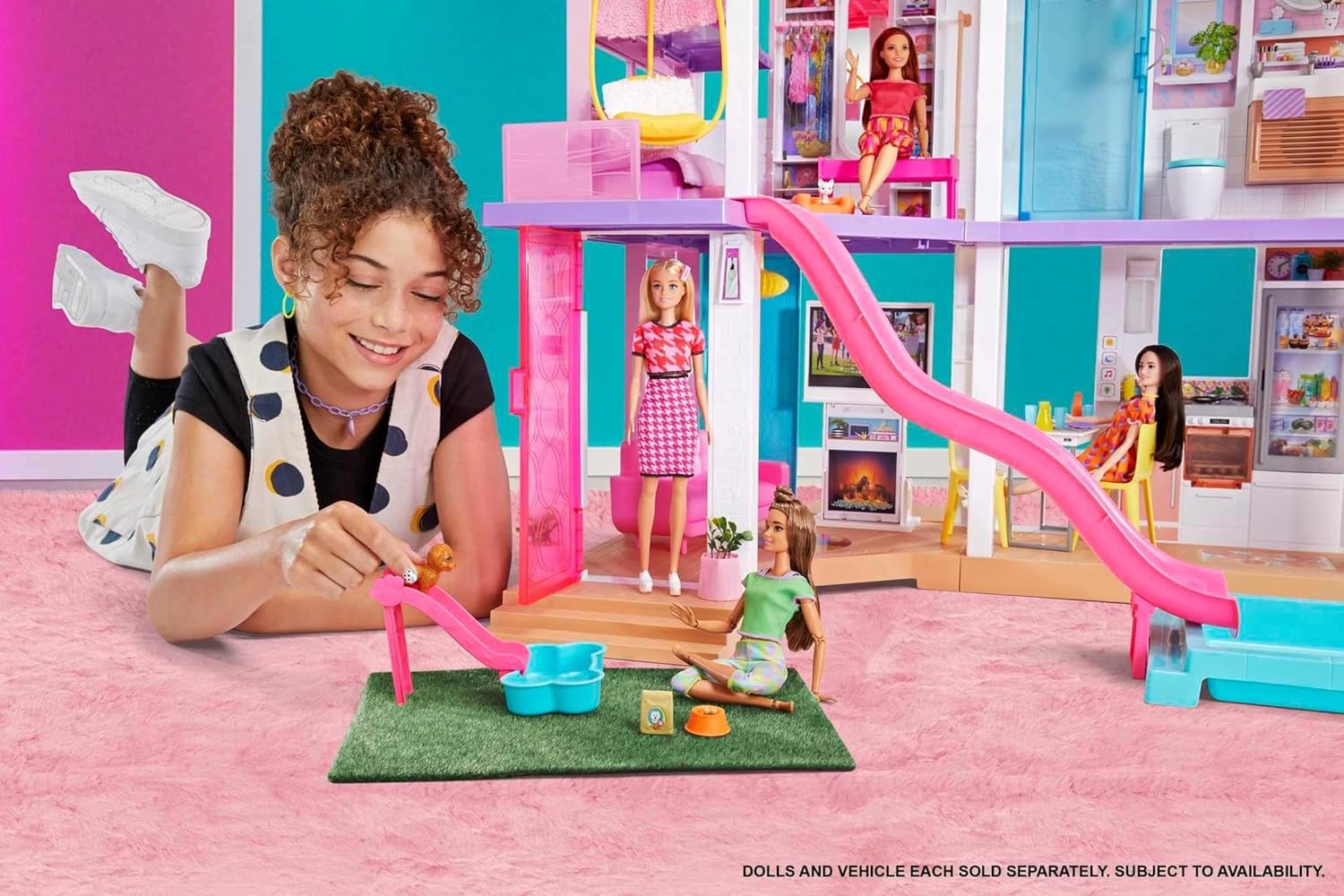 Barbie Dreamhouse (3.75-ft) 3-Story Dollhouse Playset with Pool & Slide, Party Room, Elevator, Puppy Play Area, Customizable Lights & Sounds, 75+ Pieces, Gift for 3 to 7 Year Olds (Amazon Exclusive)