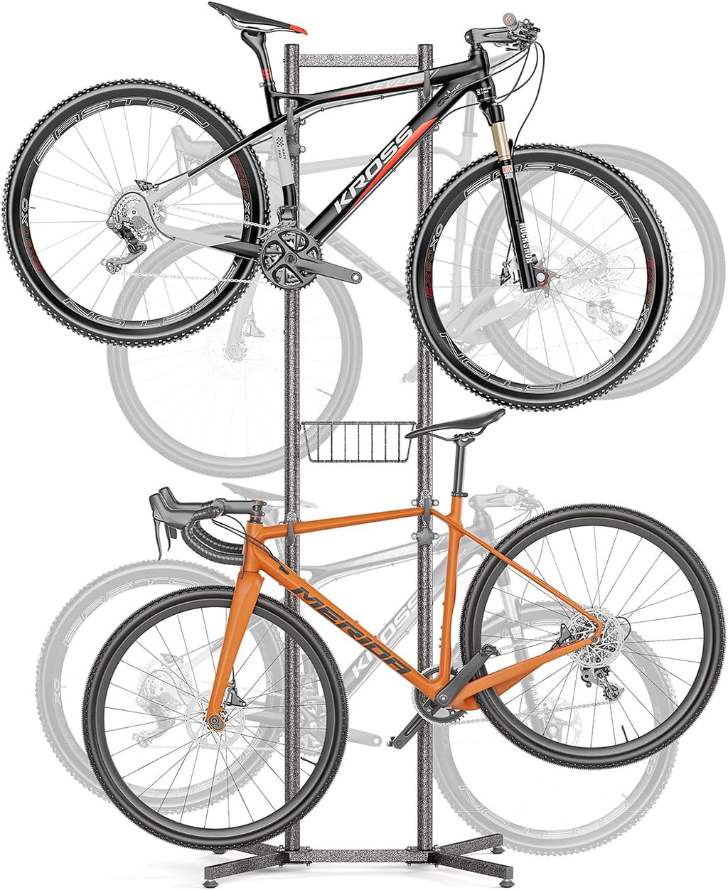 CXWXC 2-/4-Bike Storage Rack with Basket - Indoor Bike Rack for Garage/Apartment - Road Mountain and Hybrid Bike Garage & Home