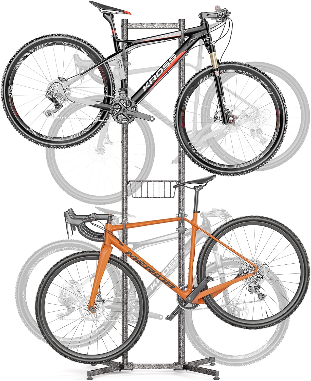 CXWXC 2-/4-Bike Storage Rack with Basket - Indoor Bike Rack for Garage/Apartment - Road Mountain and Hybrid Bike Garage & Home