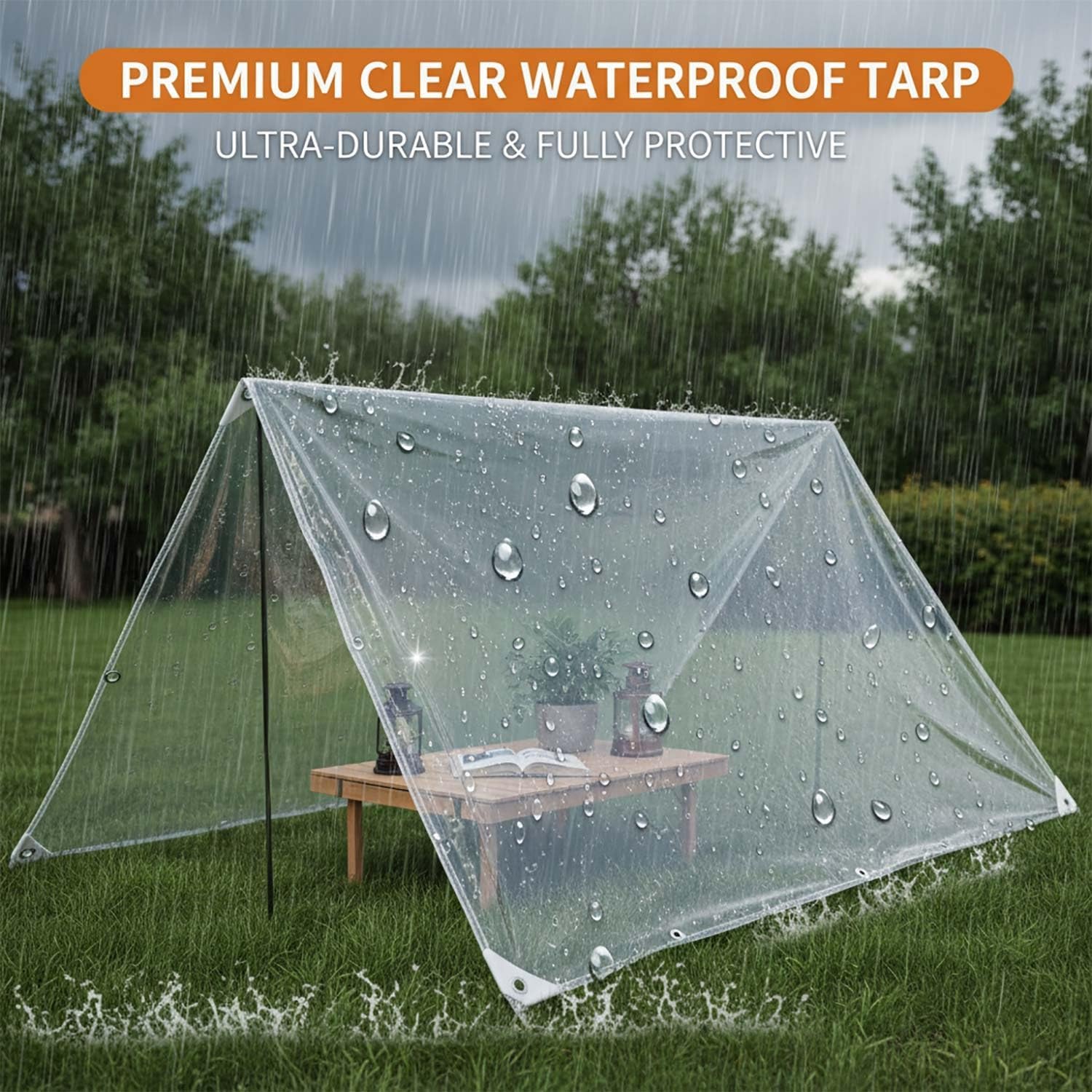 Clear Tarp Waterproof Clear Tarps with Grommets, Heavy Duty Plastic Tarps, 14Mil Thickened Transparent PVC Vinyl Tarpaulin Cover for Patio Pergola Garden Canopy Rainproof(13x18ft)
