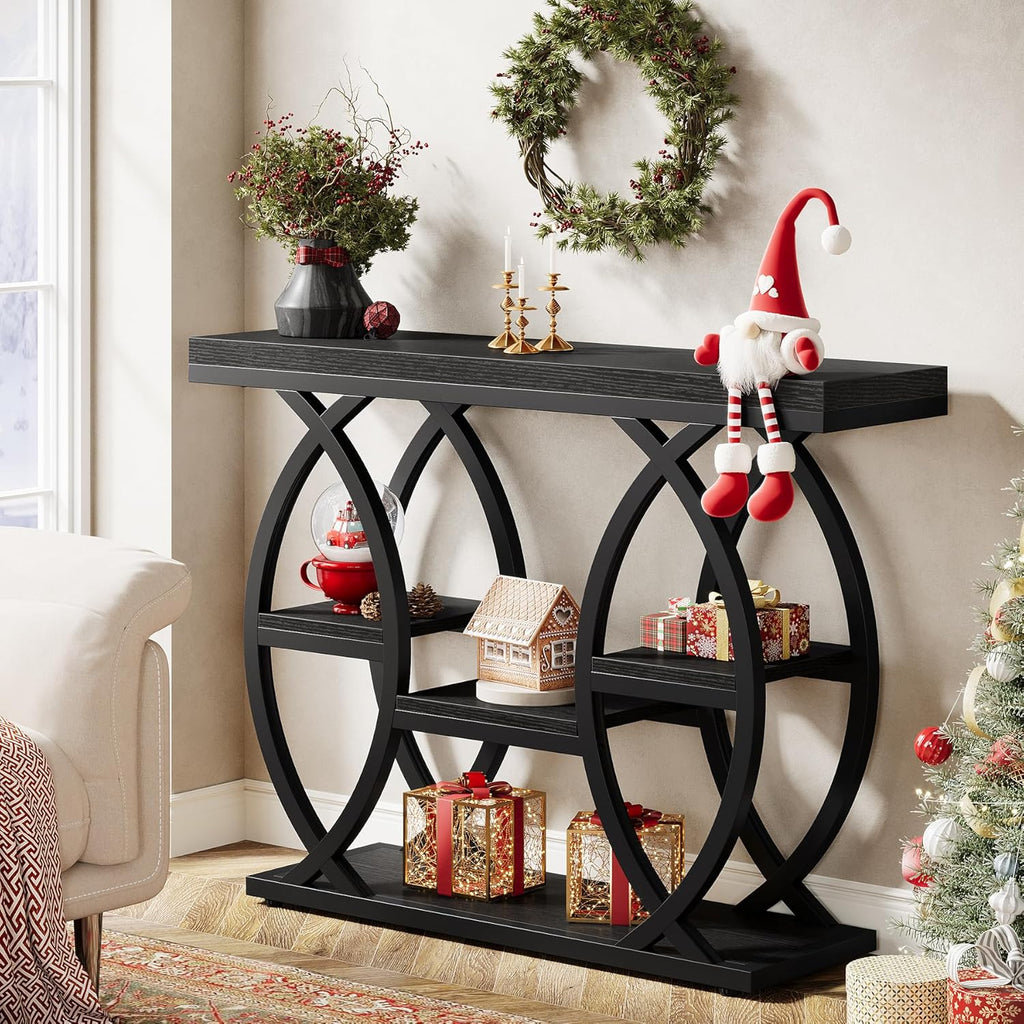 Tribesigns 39.4' Console Table, Industrial 4-Tier Sofa Table Entryway Table with Storage Shelves, Narrow Wood Accent Tables with Metal Frame for Small Spaces, Hallway, Foyer, Black