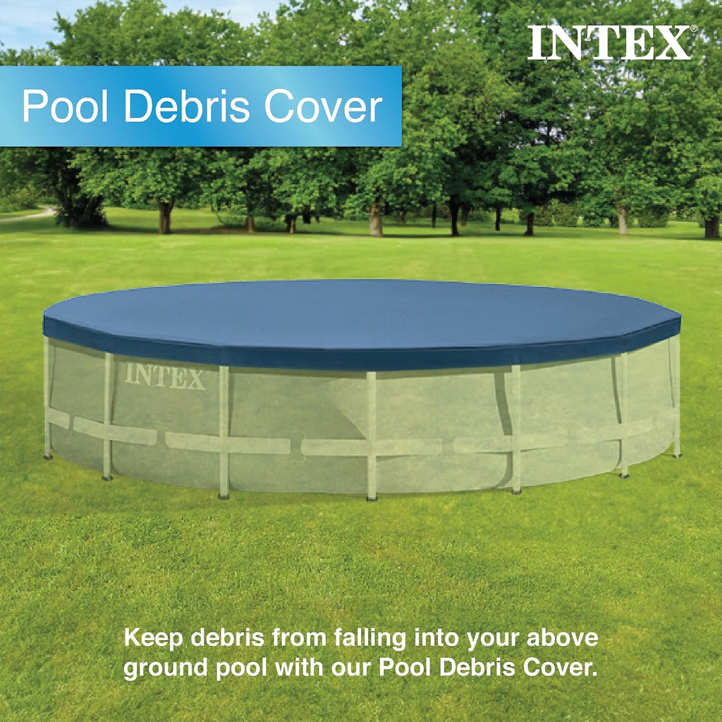 Intex 15 Foot by 48 Inch Round Metal Frame Above Ground Swimming Pool Set for Outdoor Use with Filter Pump, Ladder, Ground Cloth, and Cover, Blue