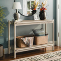 Bme Lyra Console Table, Pure Solid Wood with Oak Finish, Entryway and Hallway Living Room Table, 297 lbs Capacity, Adjustable Levelers, Easy Assembly, Large Open Shelf, Ideal for Any Space, Light Grey
