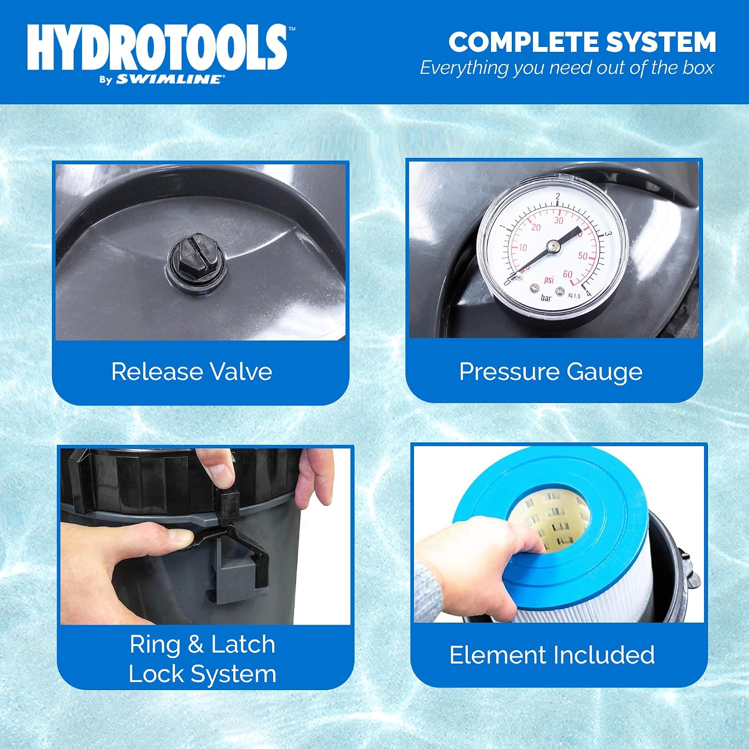 SWIMLINE HYDROTOOLS Above-Ground Pool Cartridge Tank & Replacement Filter Element - 100 Sq. Ft. High-Performance Filtration Sure-Flo System, Pump or Base Not Included