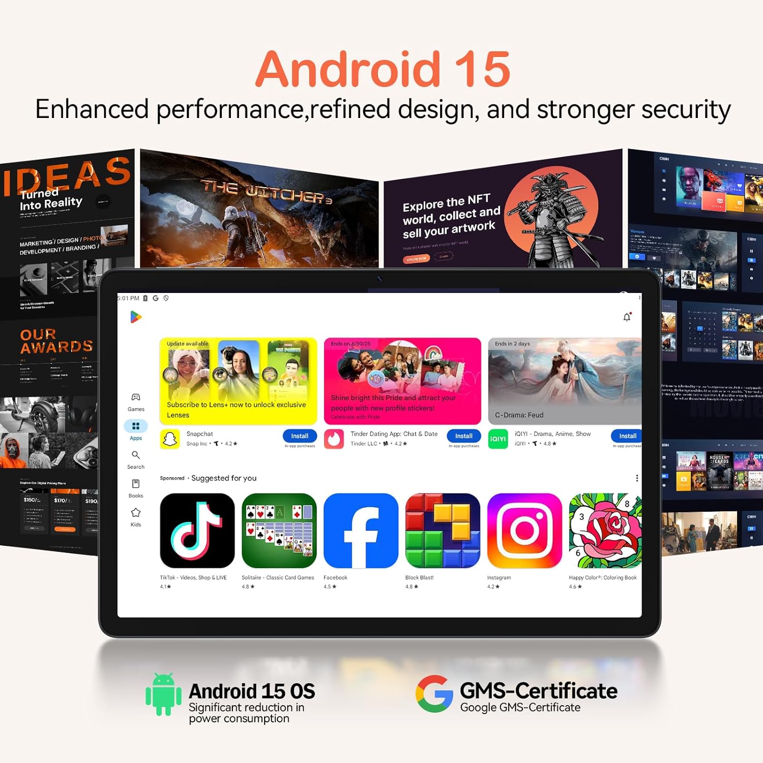 2026 Latest 11 Inch Tablet Android 15 Tablets with Octa Core Processor 16GB RAM 128GB ROM 1TB Expand Tablet with 7000mAh Battery, 21MP Camera, FHD Screen, GPS, 5G WiFi+2.4G WiFi, Deal Speaker, BT 5.0