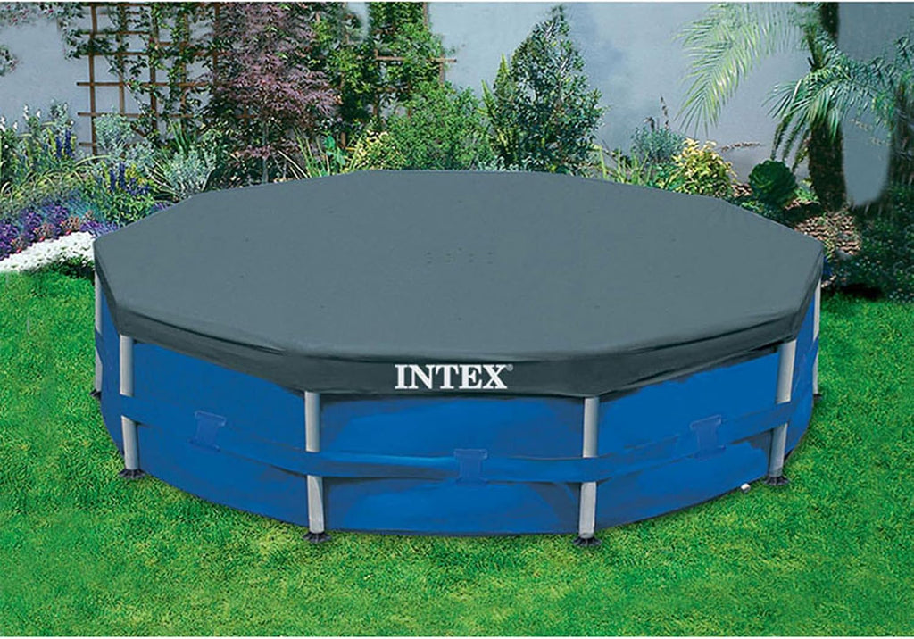 Intex Metal Frame 10ft x 30in Round Above Ground Outdoor Swimming Pool Set with 330 GPH Filter Pump, Cartridge, and Protective Round Pool Cover