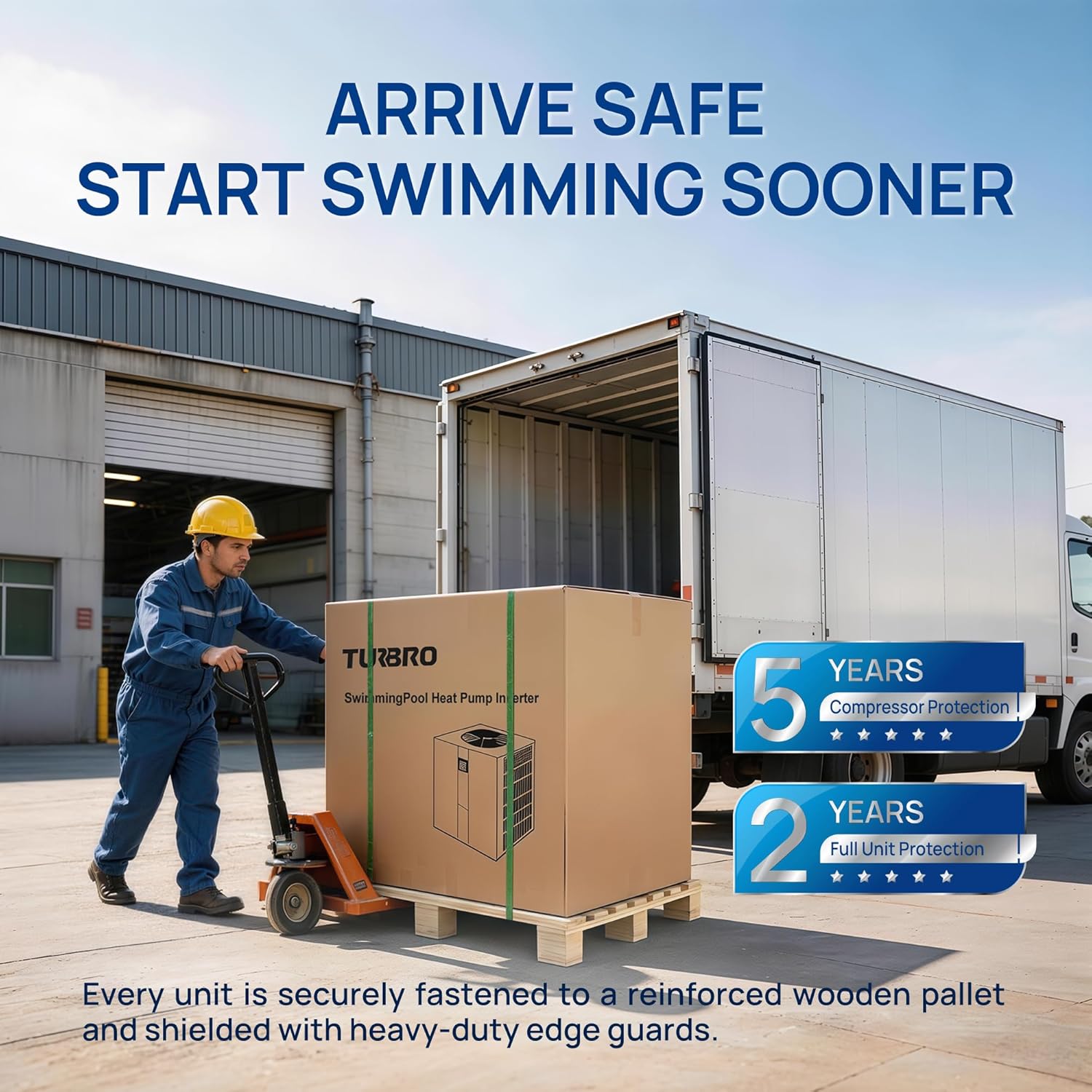 TURBRO 143,450 BTU Full DC Inverter Swimming Pool Heat Pump, Up to 40,000 Gallons, WiFi Control Pool Heater for in/Above Ground Pools and Spas, Max. COP of 14.67, 220-240V, Beluga B160V