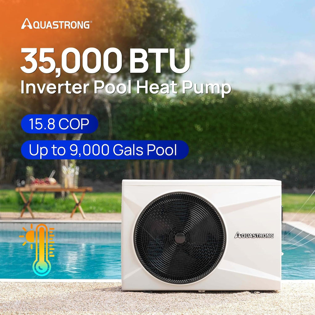 AQUASTRONG Inverter Swimming Pool Heat Pump,Pool Heater for Above Ground and Inground Pool Heating Smart WiFi Control and Cooling Pool Heater Pools Up to, 9000 Gallons