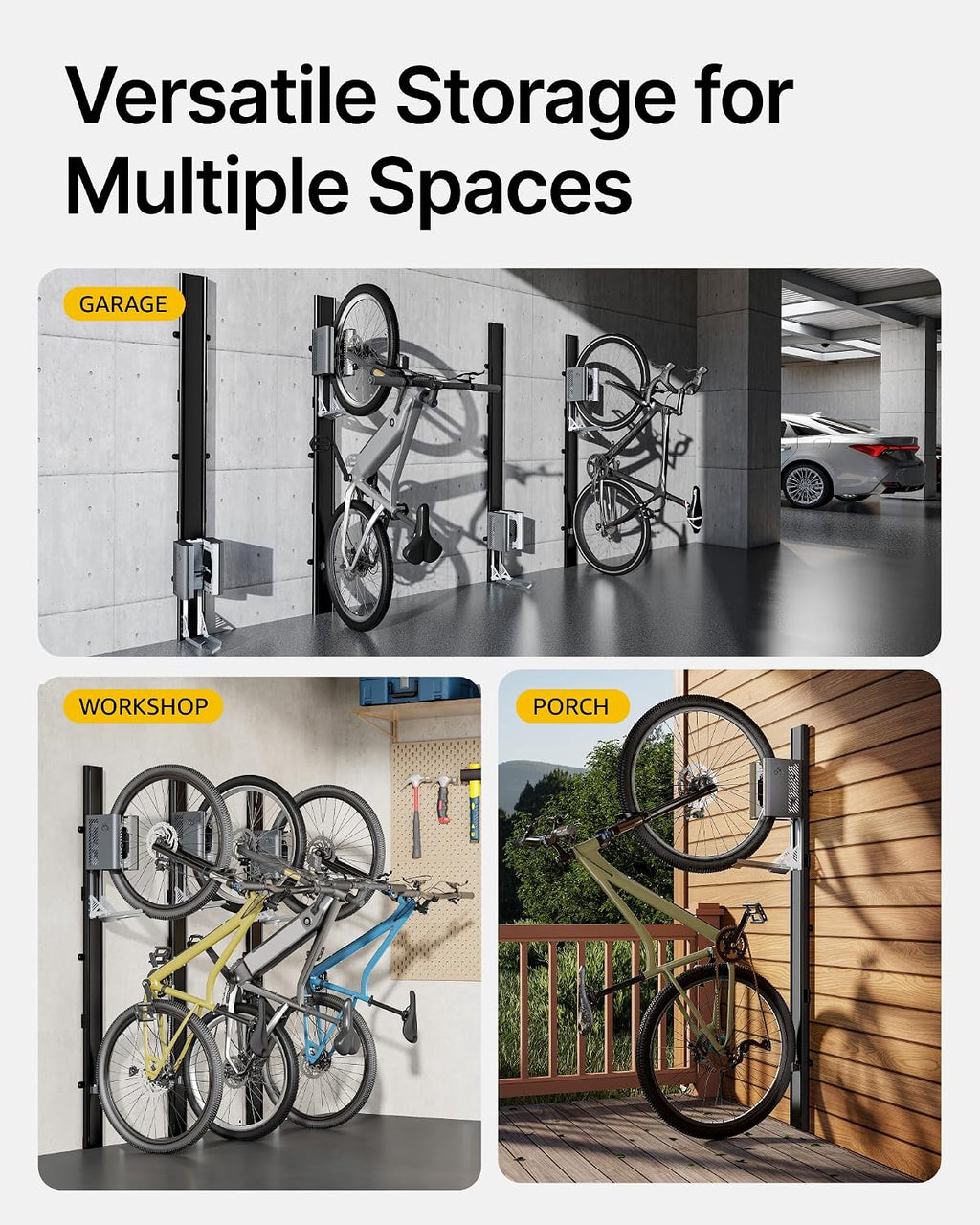 monTEK Automatic Lift Bike Rack – Fits 24-29' Tires, Heavy-Duty Vertical Wall Rack for Bicycles (Up to 71 lbs) - Effortless Lifting, Easy Install - Space-Saving Storage for Garage, Shed, BG