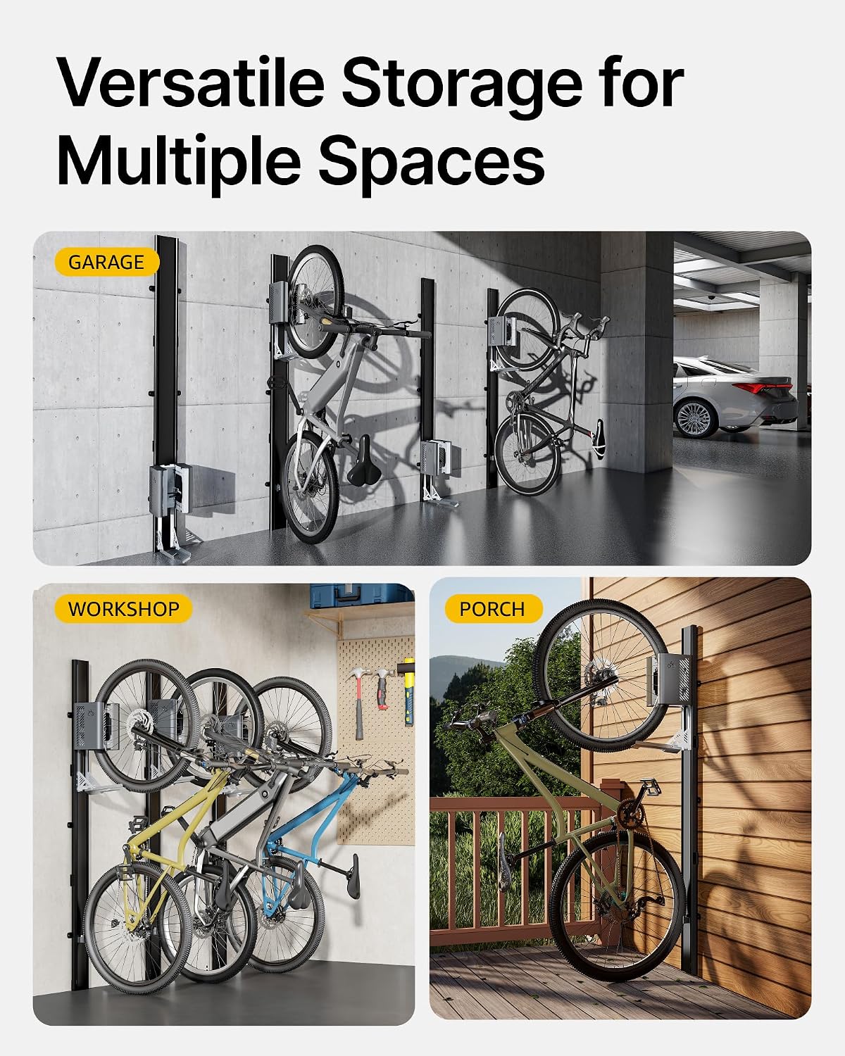 monTEK Automatic Lift Bike Rack – Fits 24-29' Tires, Heavy-Duty Vertical Wall Rack for Bicycles (Up to 71 lbs) - Effortless Lifting, Easy Install - Space-Saving Storage for Garage, Shed, BG