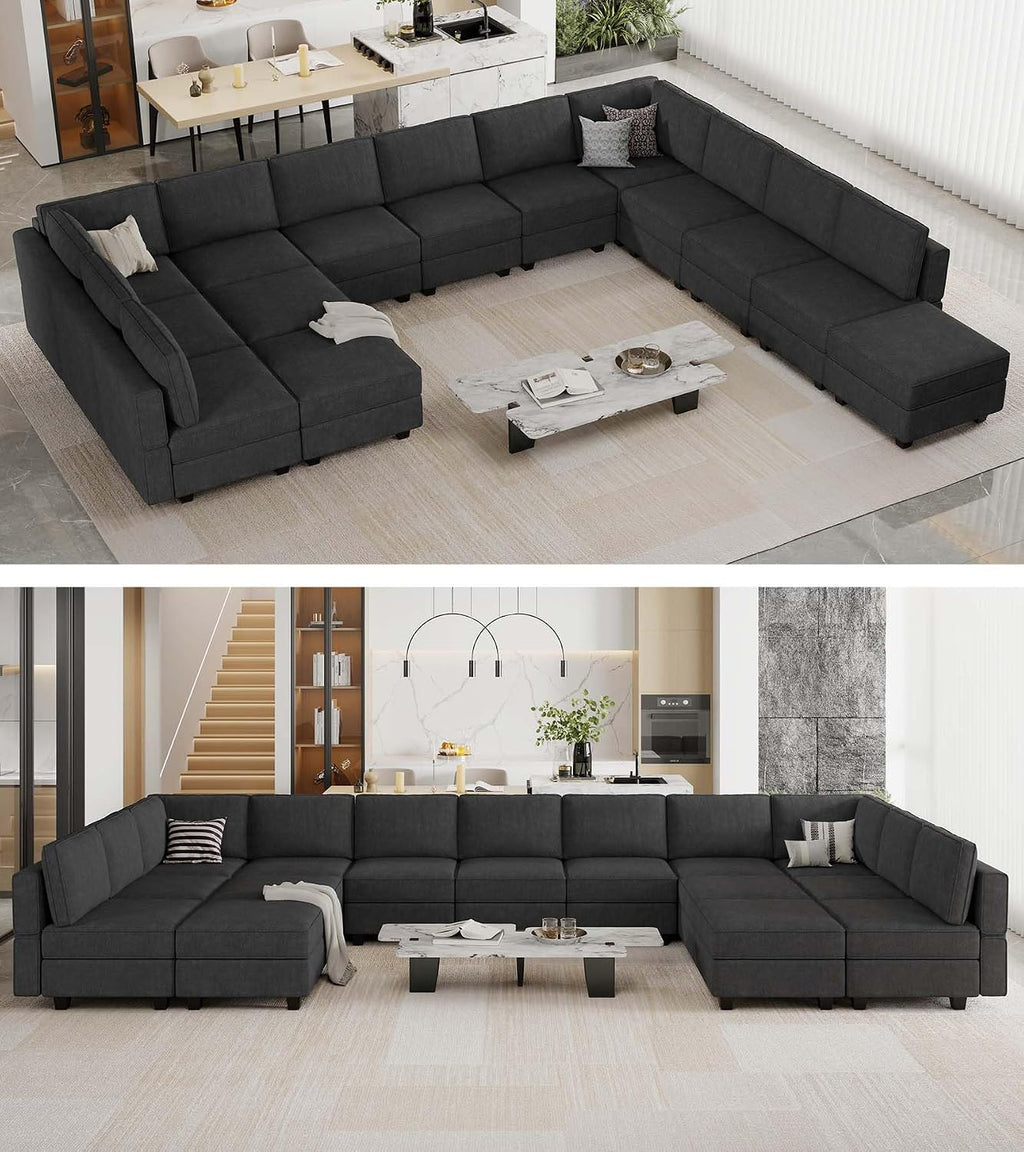 Belffin Modular Sectional Sleeper Sofa Couch Bed Oversized U Shaped Cocuh with Storage Convertible Sleeper Sofa Bed. Black