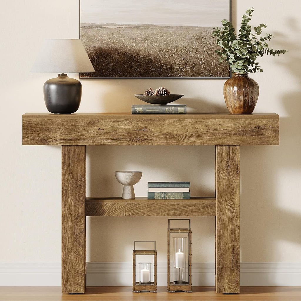 Tribesigns 41.34-Inch Farmhouse Console Table, 2-Tier Narrow Sofa Table Behind The Couch, Entryway Furniture with Storage Shelves for Hallway Foyer Living Room, Light Brown