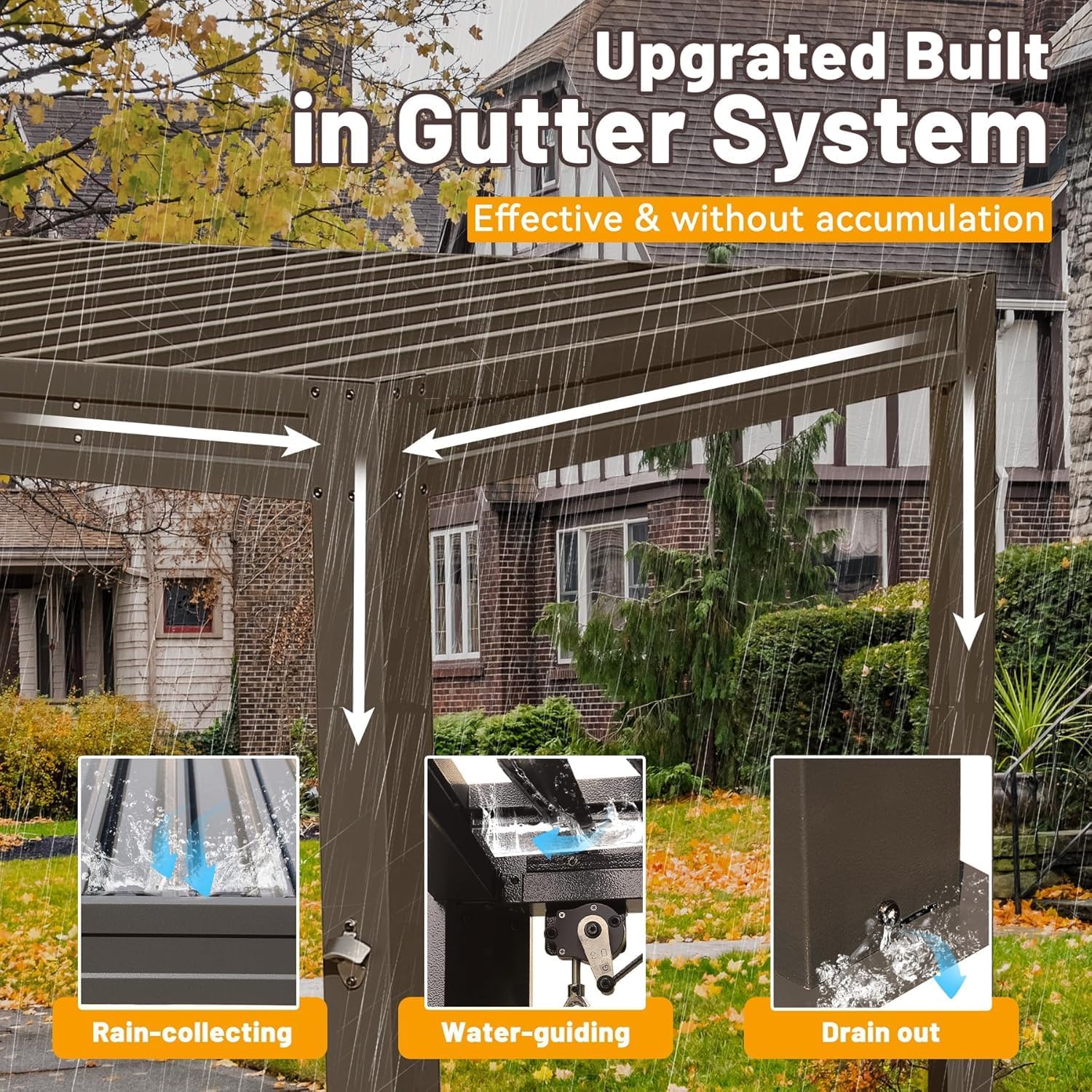8x5 FT Grill Louvered Pergola for Outdoor Grill, Hardtop Grill Pergola with Built-in Gutter & Adjustable Rainproof Roof, Metal Shelter Gazebo for Patio Backyard Deck -Brown