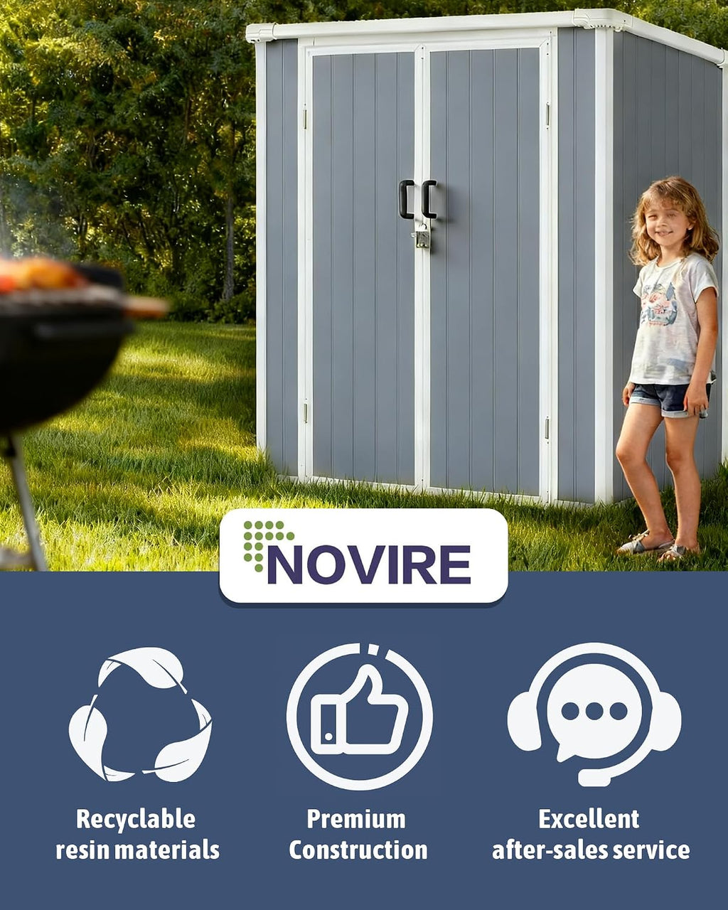 5x3 Compact Outdoor Shed with Slant Roof Design, All-Resin Build for Side Yard, Holds Lawn Equipment, Bicycles and Seasonal Items, Dark Gray
