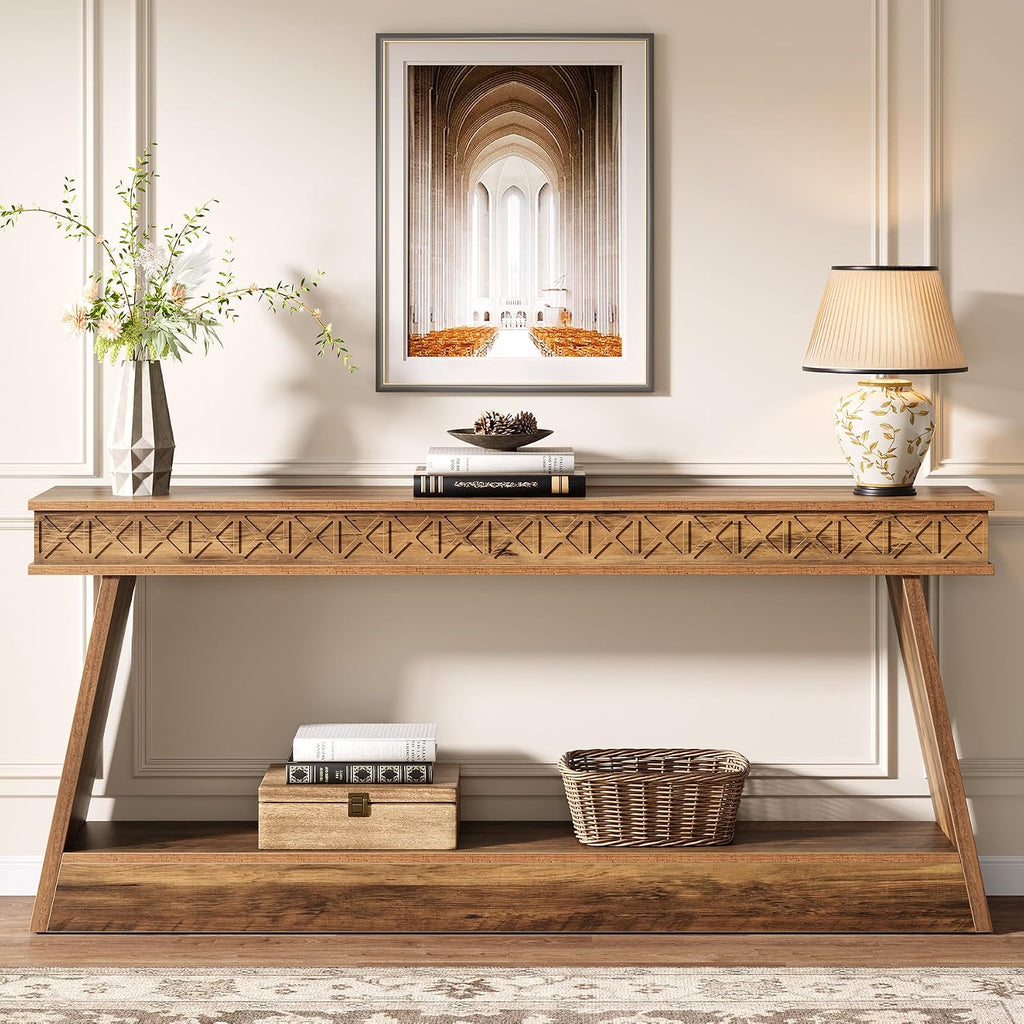 Tribesigns 70.9 Inch Long Console Table for Entryway, 2-Tier Farmhouse Entryway Table with Storage, Narrow Sofa Table Behind the Couch, Wood Accent Table for Hallway, Living Room, Foyer, Rustic Brown