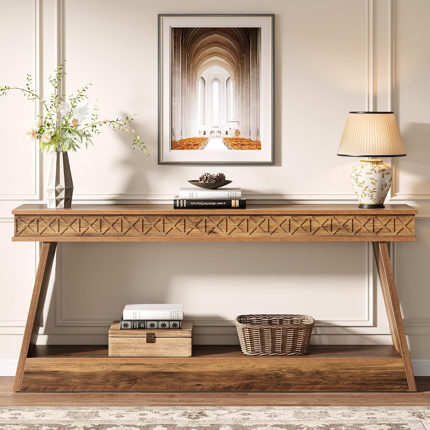 Tribesigns 70.9 Inch Long Console Table for Entryway, 2-Tier Farmhouse Entryway Table with Storage, Narrow Sofa Table Behind the Couch, Wood Accent Table for Hallway, Living Room, Foyer, Rustic Brown