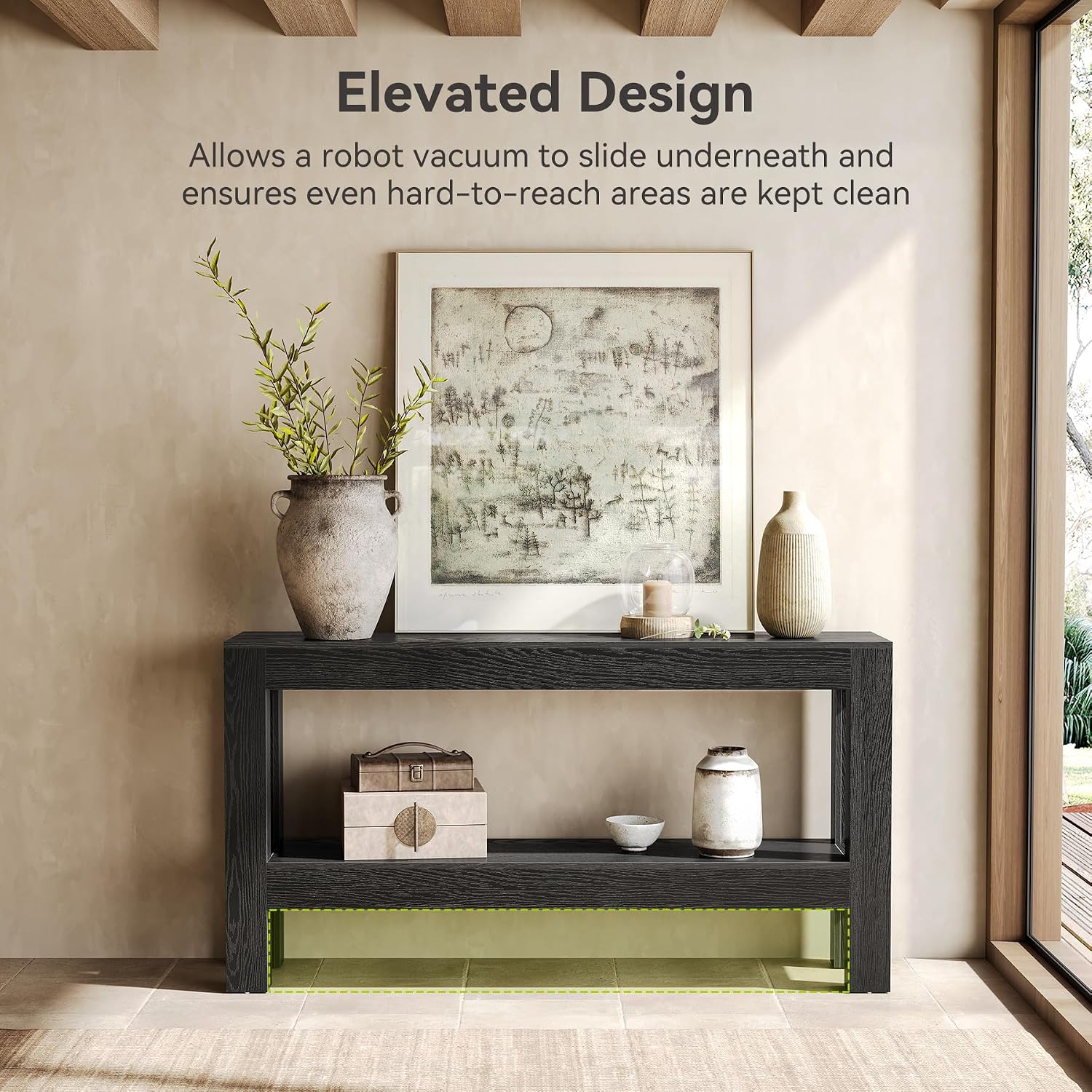 LITTLE TREE 63-Inch Black Console Table for Entryway, Narrow Long Wooden Entry Table for Living Room, Hallway, Sofa, Entrance, Foyer, Behind Couch with 2-Tier Storage Shelves