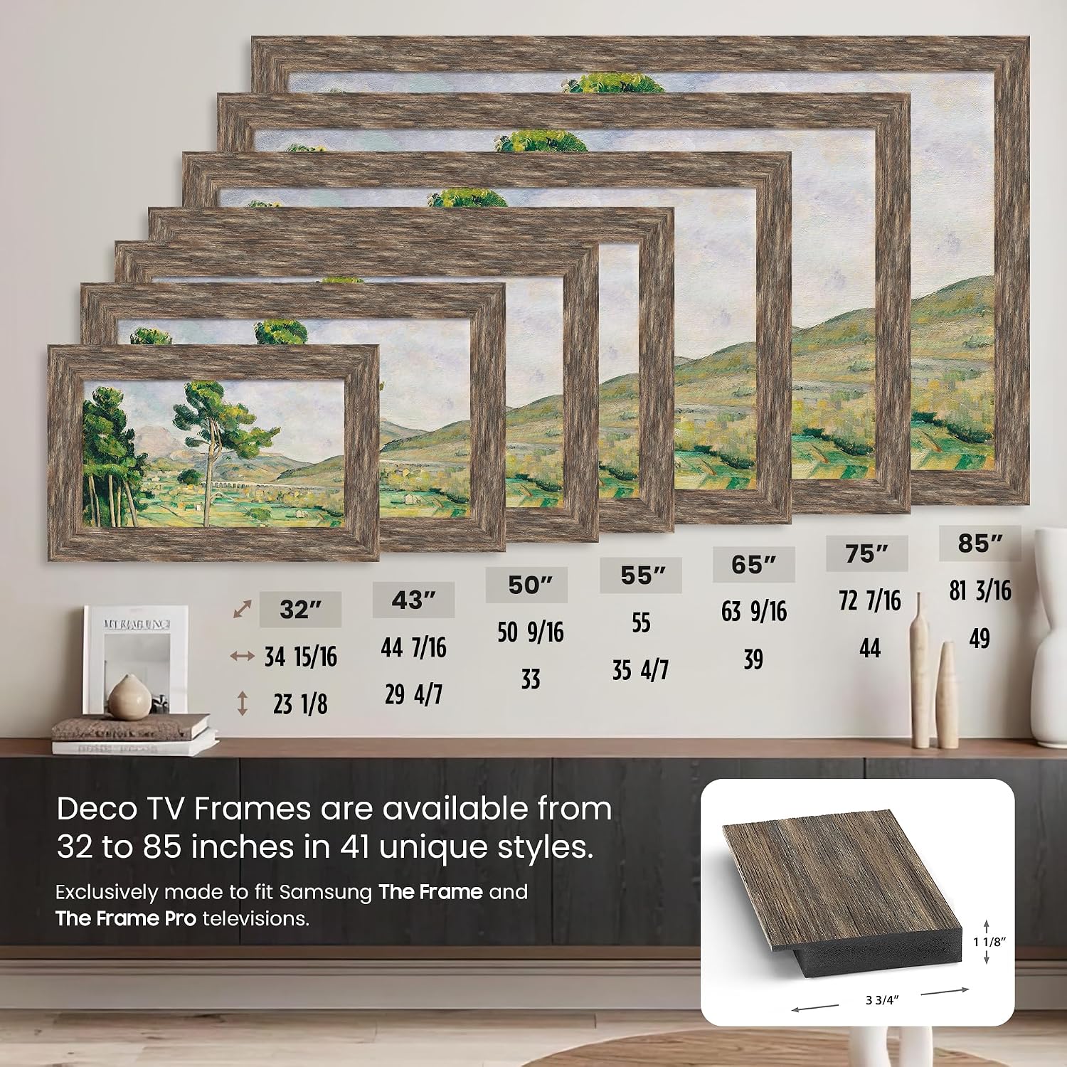 Distressed Barnwood 75' Premiere Deco TV Frame - Compatible ONLY with Samsung The Frame TV and Pro TVs (Fits 2021-2026, LS03A, LS03B, LS03C, LS03D, LS03FA, LS03FW)