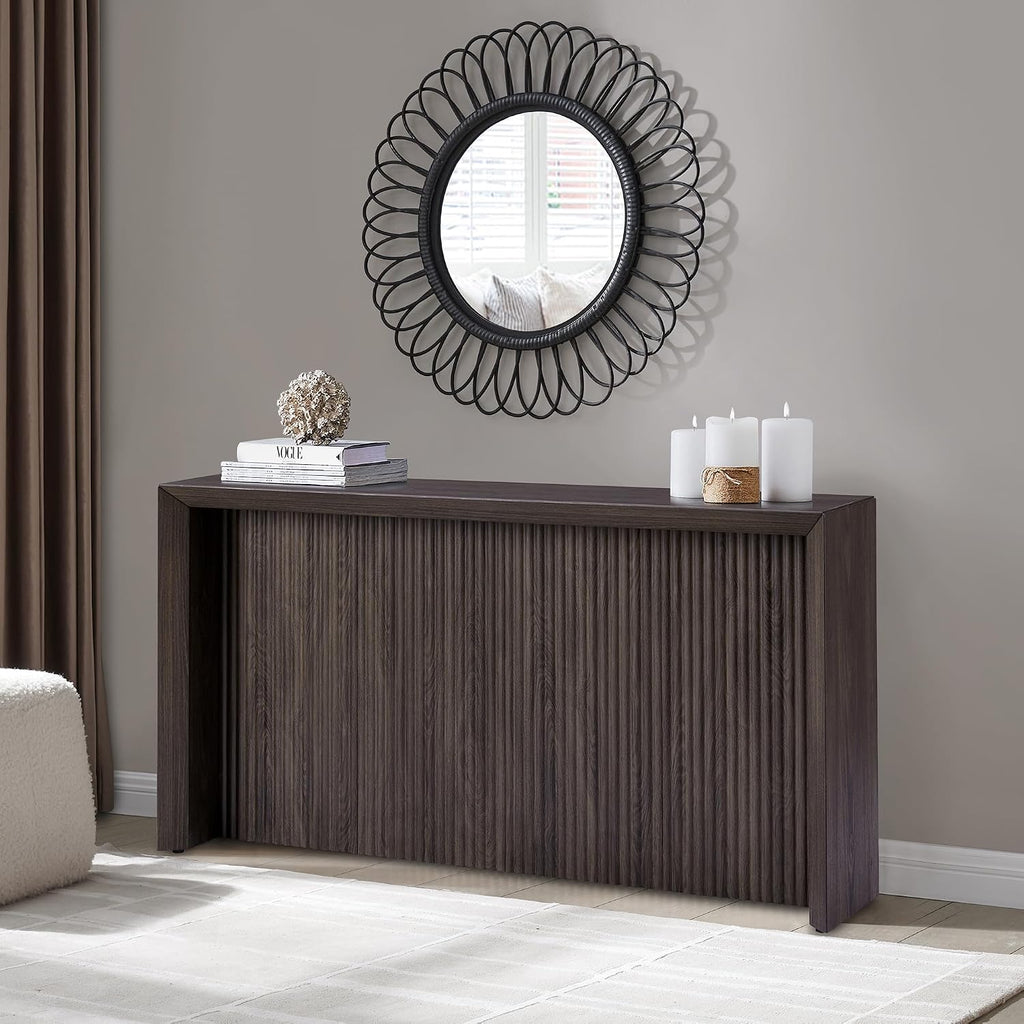 Henn&Hart 56' Fluted Rectangular Console Table Ribbed Entryway Table, Sofa Table for Entryway, Living Room, Couch, Hallway, or Office, Rich Brown
