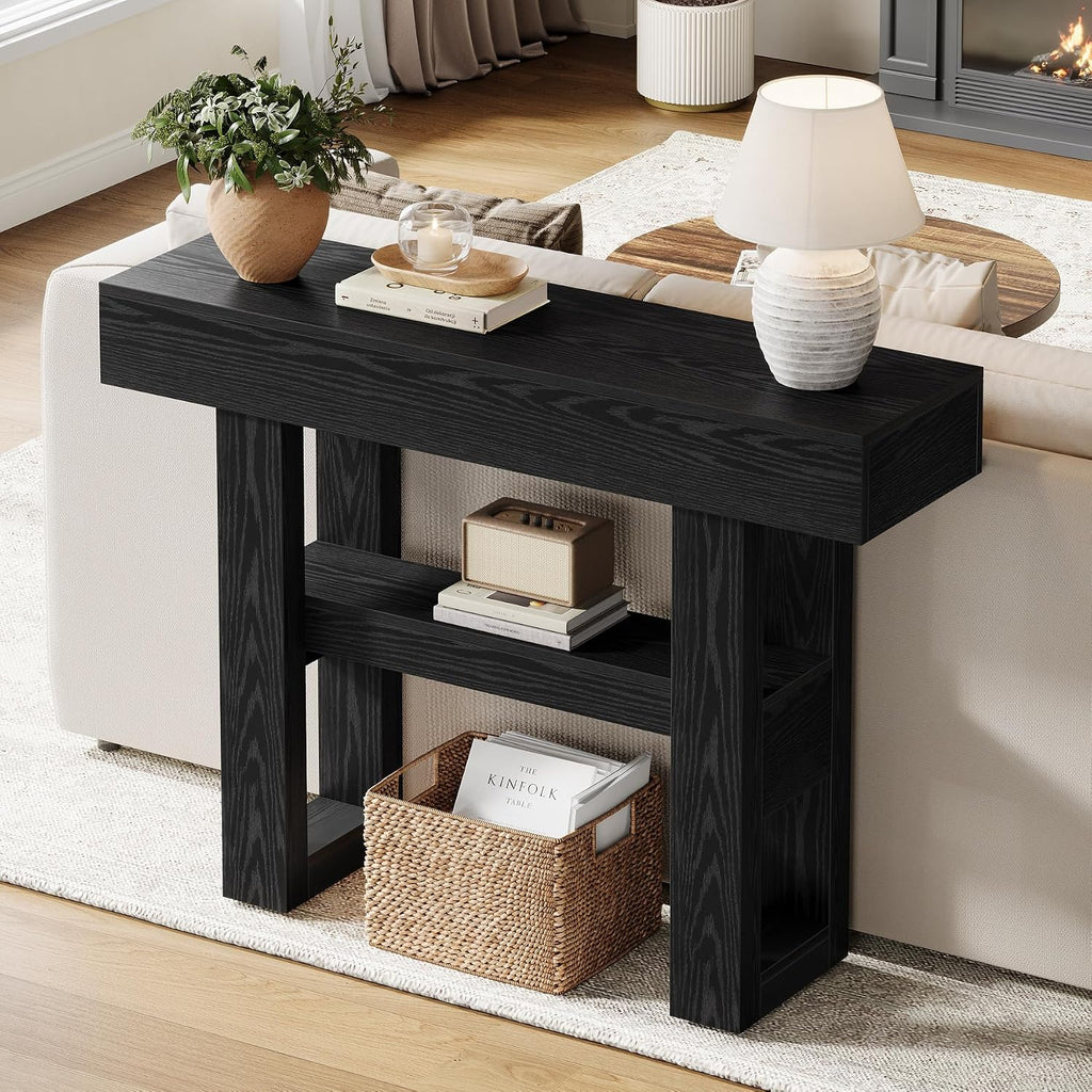 Tribesigns 41.34-Inch Farmhouse Console Table, 2-Tier Narrow Sofa Table Behind The Couch, Entryway Furniture with Storage Shelves for Hallway Foyer Living Room, Black