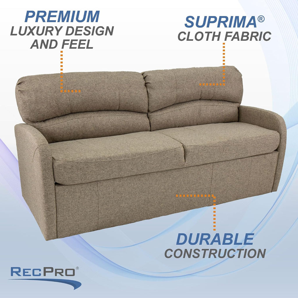 RecPro 70' RV Jack Knife Sofa w/Arms | RV Sleeper Sofa/Couch/Furniture/Living Room (Slideout) (Oatmeal)