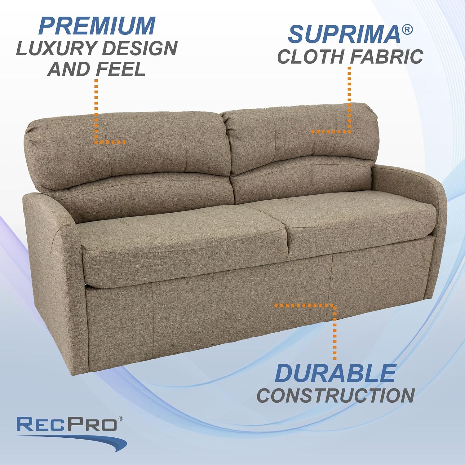 RecPro 70' RV Jack Knife Sofa w/Arms | RV Sleeper Sofa/Couch/Furniture/Living Room (Slideout) (Oatmeal)
