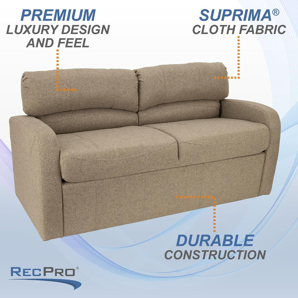 RecPro 60' RV Jack Knife Sofa w/Arms | RV Sleeper Sofa | RV Couch | RV Living Room (Slideout) Furniture | Camper Furniture | Cloth (Oatmeal)