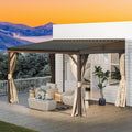 Domi 8' x 12' Lean to Gazebo with Aluminum Frame, Wall Mounted Gazebo Hardtop Galvanized Steel Sloping Roof with Curtains and Netting for Patio Deck Backyard Lawn Party