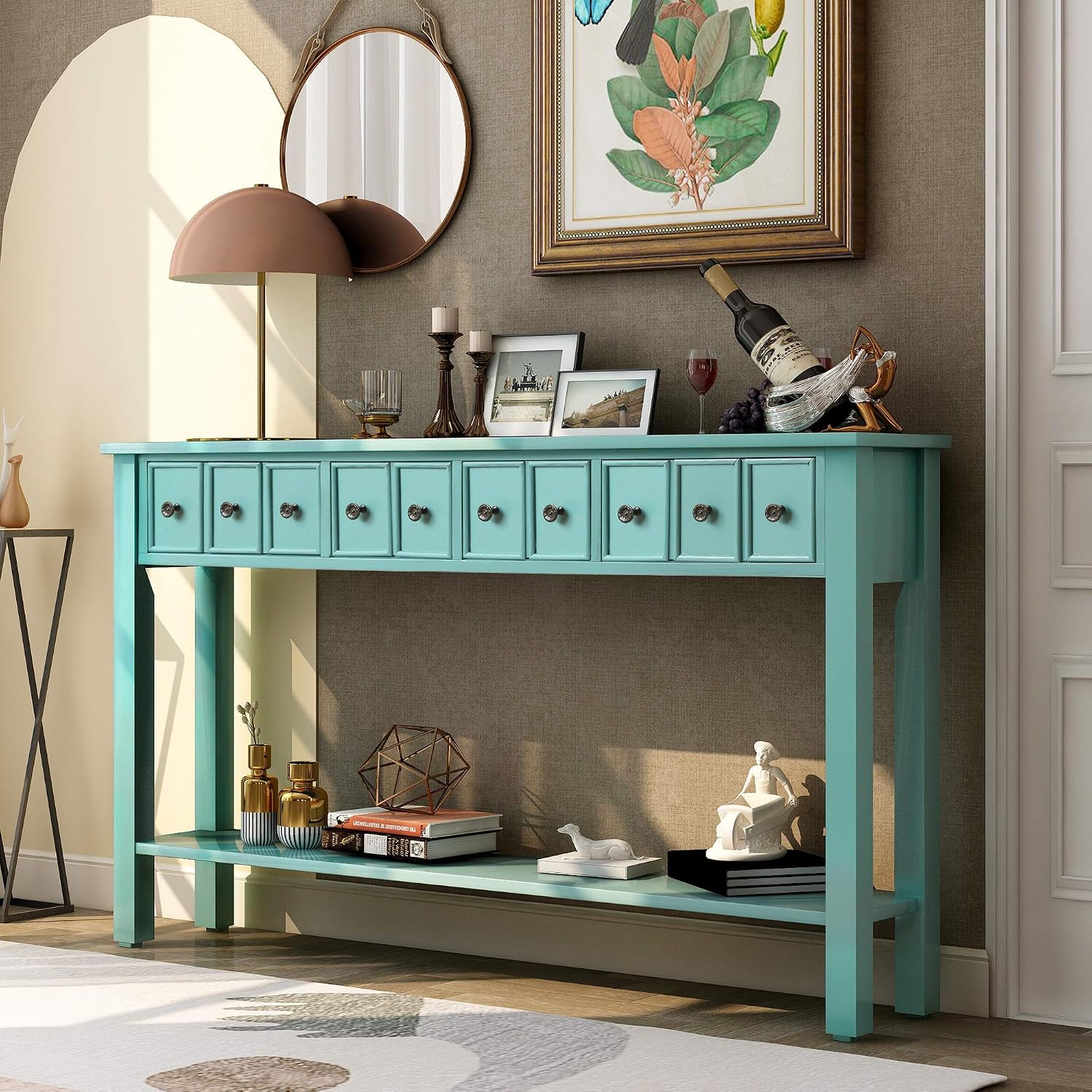 Merax Vintage Entryway Table 60 inch, Long Console Table with Drawers and Shelf for Entryway Easy Assembly Narrow Hallway Table