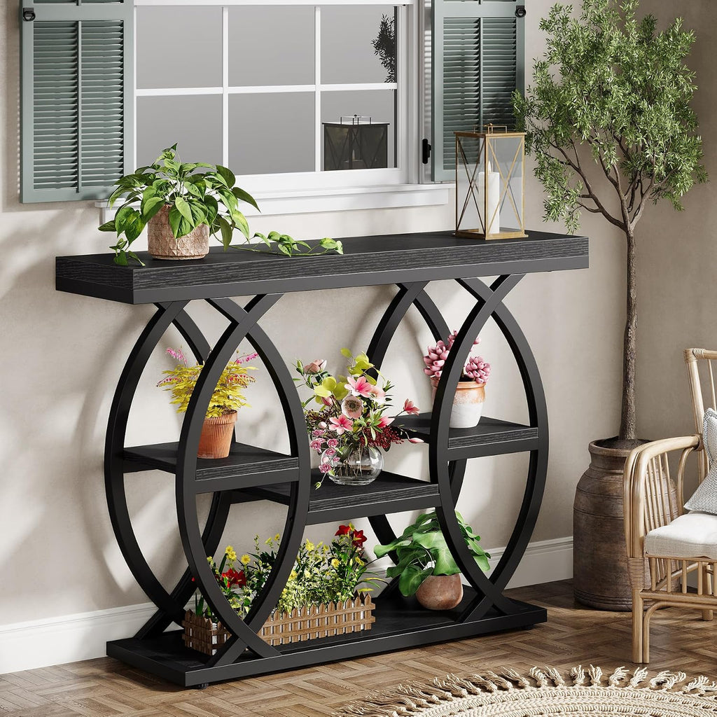 Tribesigns 39.4' Console Table, Industrial 4-Tier Sofa Table Entryway Table with Storage Shelves, Narrow Wood Accent Tables with Metal Frame for Small Spaces, Hallway, Foyer, Black