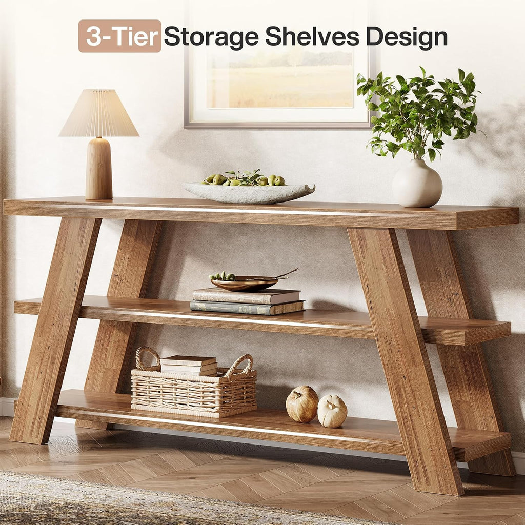Tribesigns 70.9' Extra Long Console Table with Storage, 3-Tier Narrow Wooden Sofa Table Behind The Couch, Farmhouse Entry Foyer Table for Entryway, Living Room, Hallway, Brown