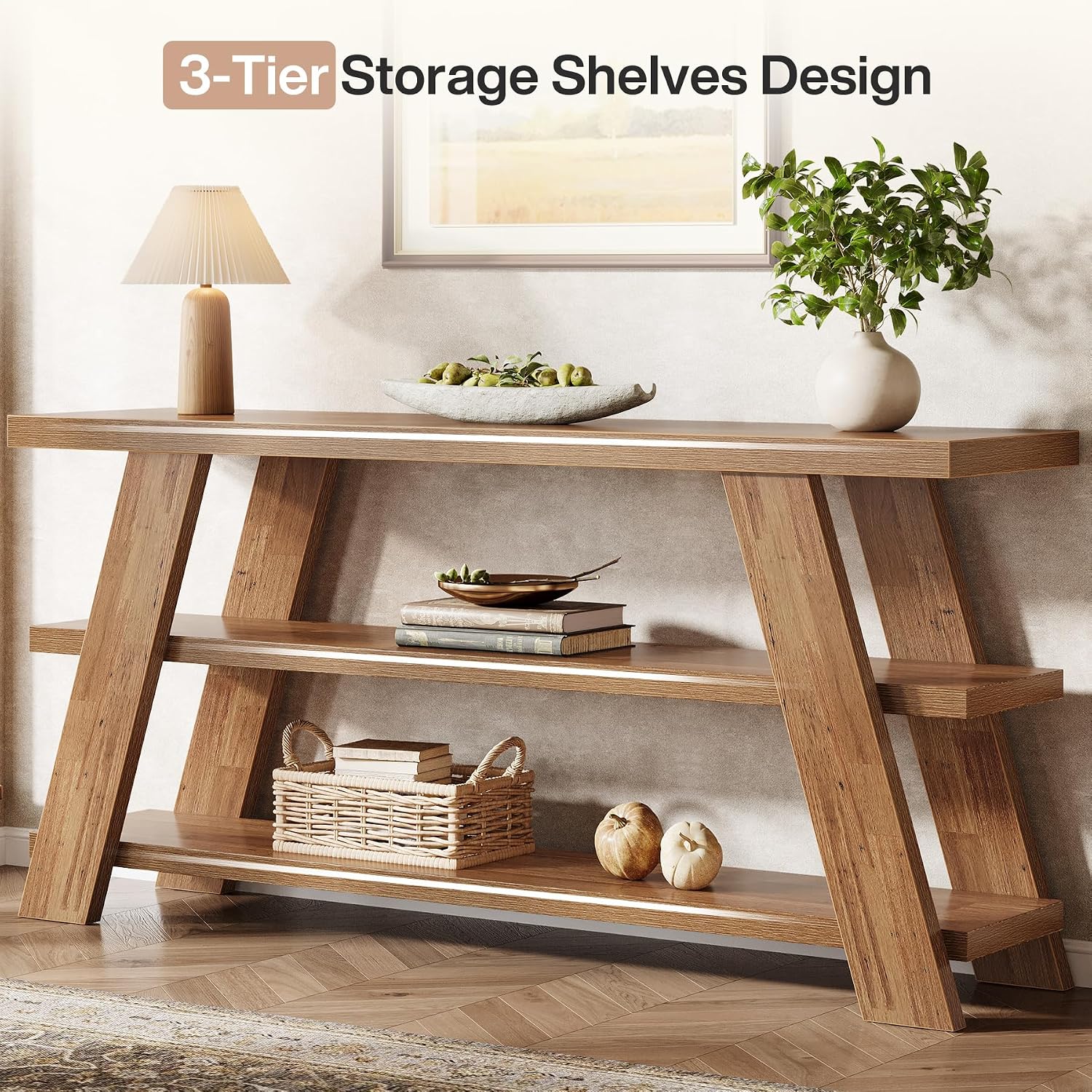 Tribesigns 70.9' Extra Long Console Table with Storage, 3-Tier Narrow Wooden Sofa Table Behind The Couch, Farmhouse Entry Foyer Table for Entryway, Living Room, Hallway, Brown