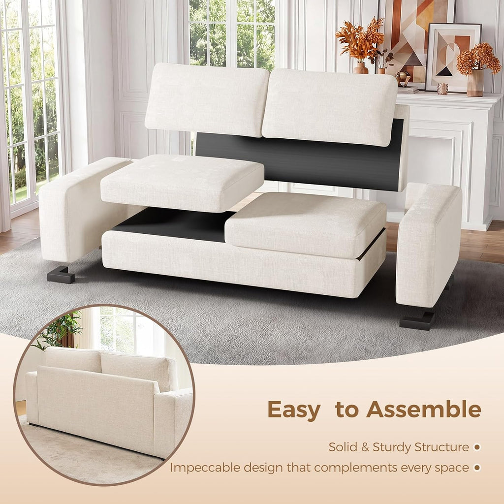 ELUCHANG 85' Modern Sofa Couches for Living Room, 3 Seater Sofa, Natural Linen Deep Seat Sofa with Upholstered Cushion&Detachable Cover, Comfy Sofa Couch for Small Space, Apartment, Beige