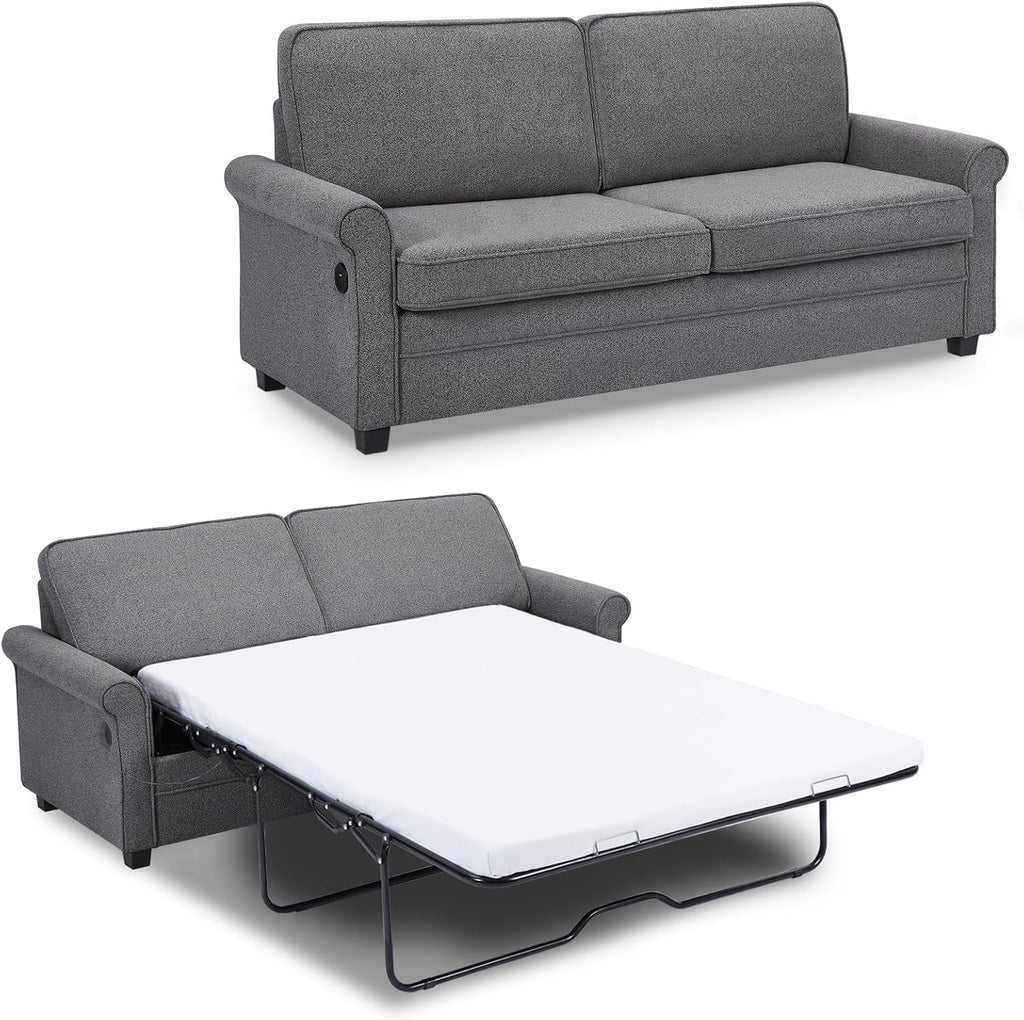 ONBRILL Pull Out Sofa Bed, 2-in-1 Full Size Convertible Sleeper Sofa Couch with Pull Out Bed, USB Charging Port, Hide a Mattress with Menmory Foam, Loveseat Couch for Living Room, Dark Grey