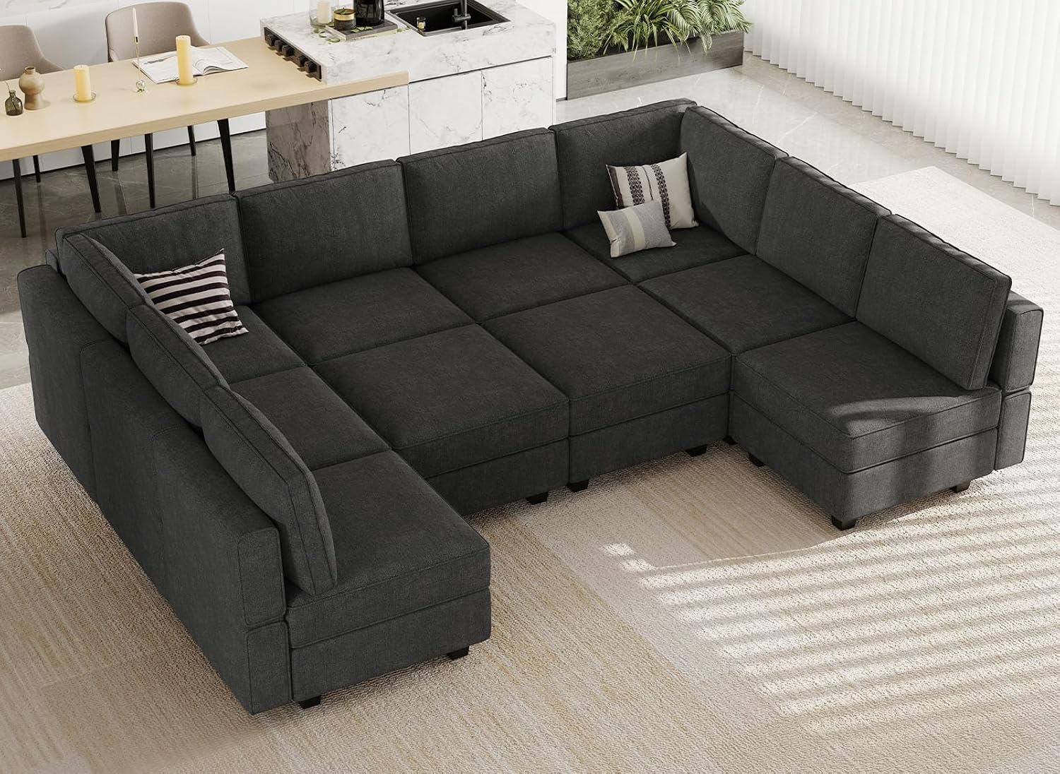 Belffin Oversized U Shaped Sofa Modular Sectional Couch Sleeper Sofa with Storage Convertible Sofa Set Large Sectional Sleeper Black