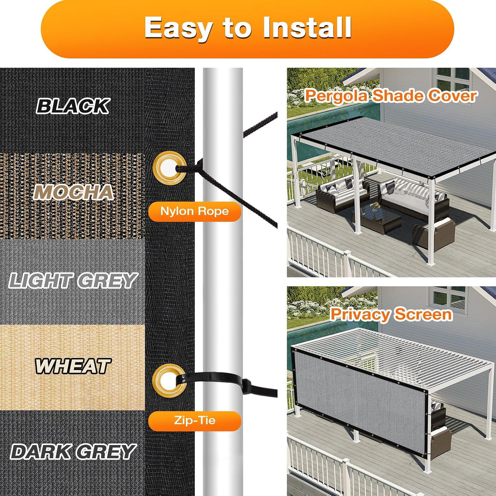 Artpuch Outdoor Pergola Shade Cover 14x20 FT Sun Shade Cloth with Grommets Light Grey Commercial Grade Patio Privacy Screen Shade Canopy (Customized Available) GN09