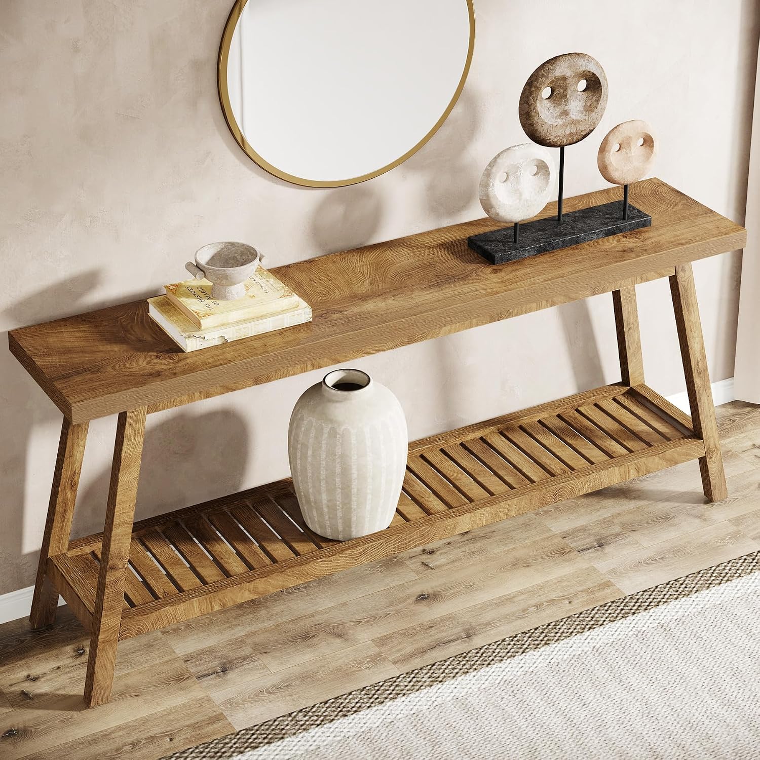 Tribesigns Farmhouse Console Entryway Table: 70.9 Inches Extra Long Console Table for Entryway, 2-Tier Narrow Wood Foyer Sofa Couch Table for Hallway, Entrance, Living Room, Yellow Brown