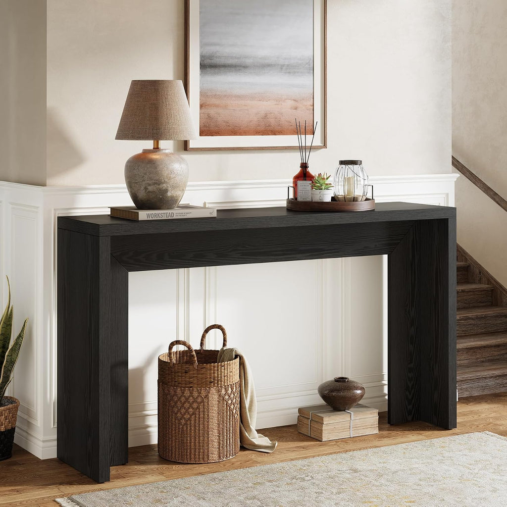 Tribesigns Farmhouse Console Table, 55-Inch Wooden Sofa Table with Storage for Entryway, Foyer, Hallway, Living Room, Easy Assembly (Black)