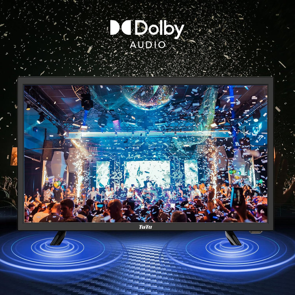 TuTu 22 Inch FHD TV, 2K LED Small Flat Screen Non-Smart Television, Works with Apple TV, Fire Stick, Roku, Google, TiVo, Xumo, and Streaming Devices