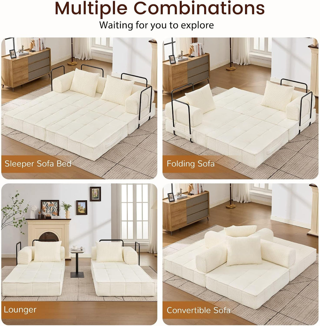 Korser Folding Convertible Sofa Bed, Corduroy Upholstered Boneless Couch, Small Sectional Cloud Couch, Loveseat Sleeper Sofa, Modular Futon Floor Sofa Couch for Living Room Bedroom Lounge, No Assembly