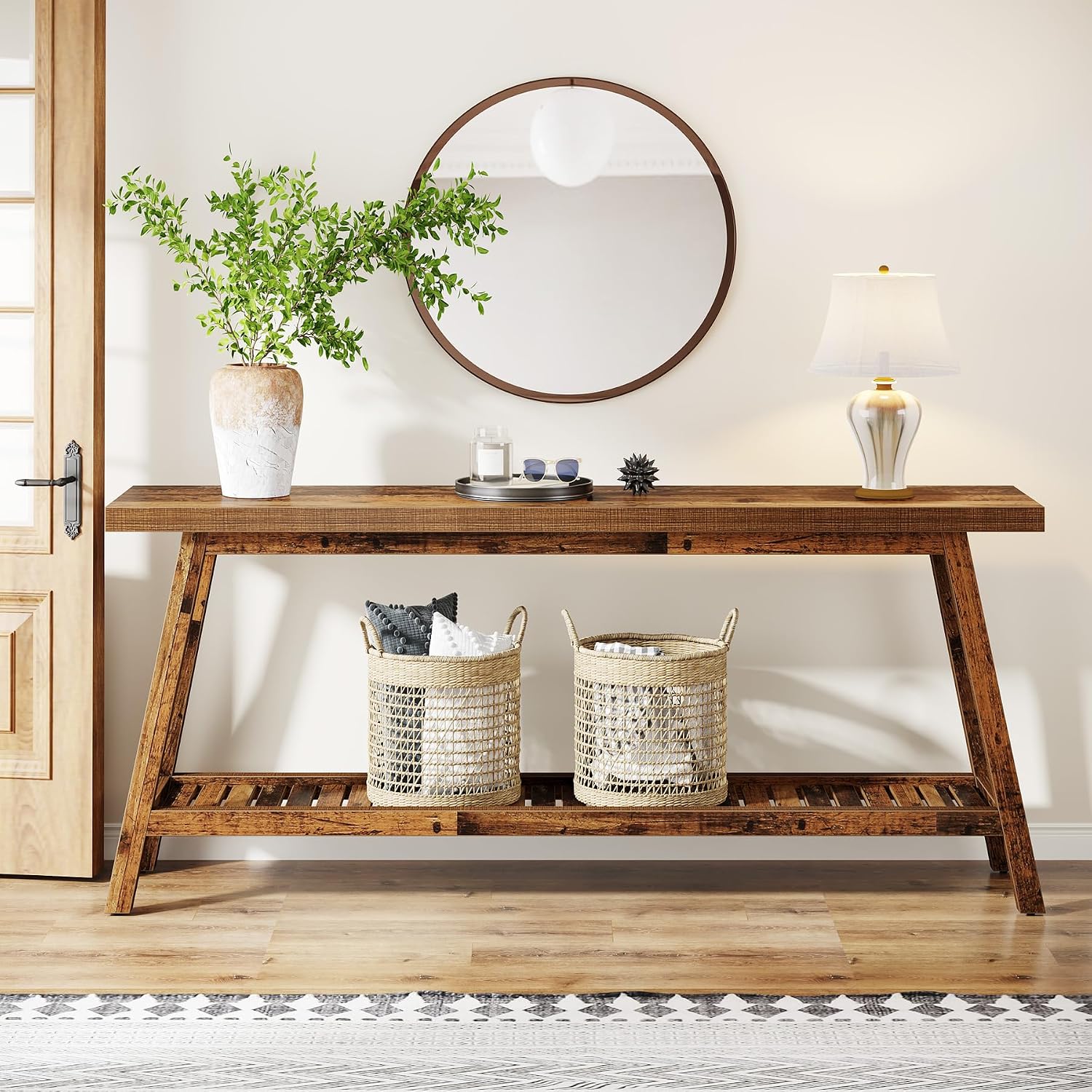 Tribesigns Farmhouse Console Entryway Table: 70.9 Inches Extra Long Console Table for Entryway, 2-Tier Narrow Wood Foyer Sofa Couch Table for Hallway, Entrance, Living Room, Mixed Brown