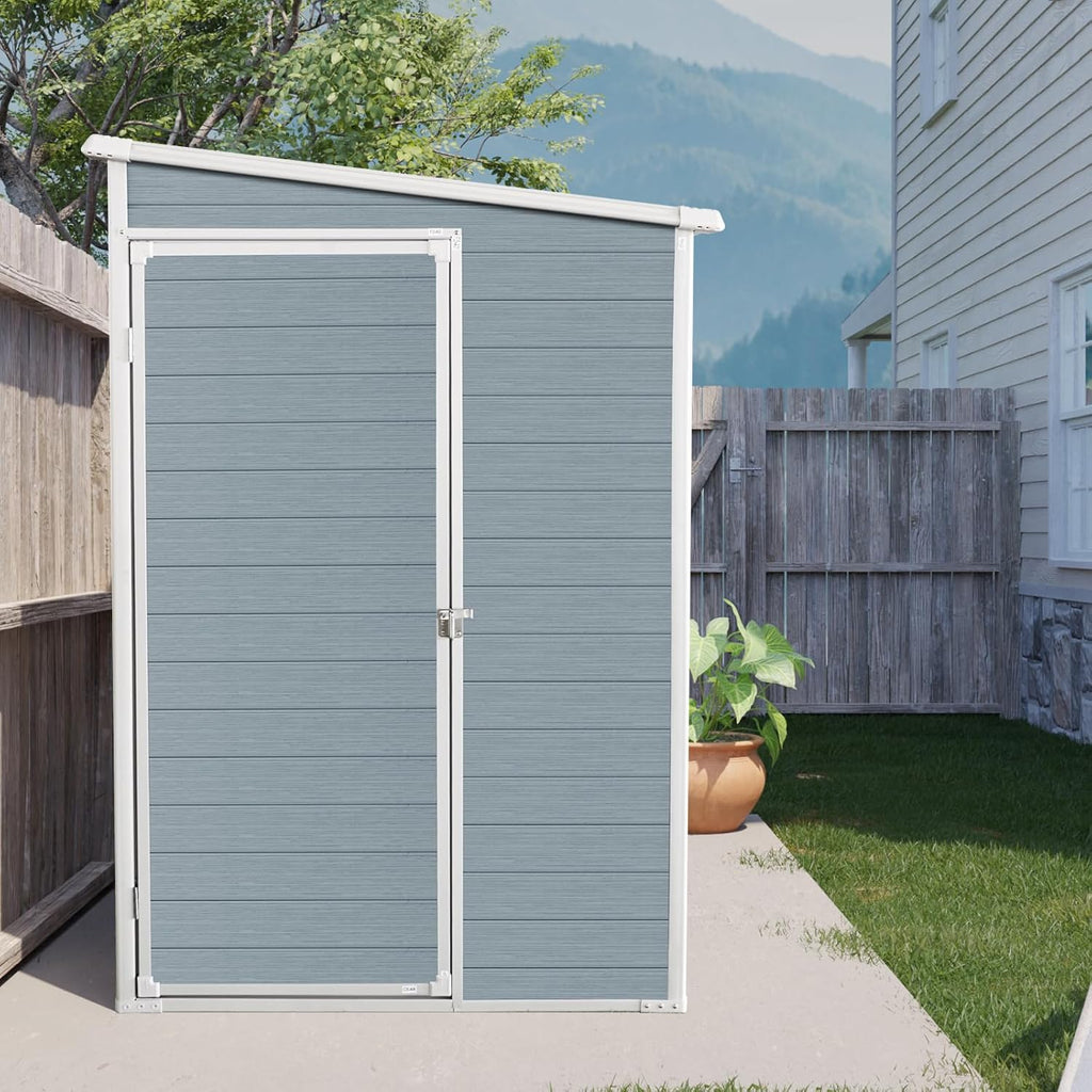 4x8 FT Outdoor Resin Storage Shed - Waterproof Garden Sheds with Lockable Double Doors,Windows and Floor for Lawn, Backyard, Patio, Tool Storage Use,Gray