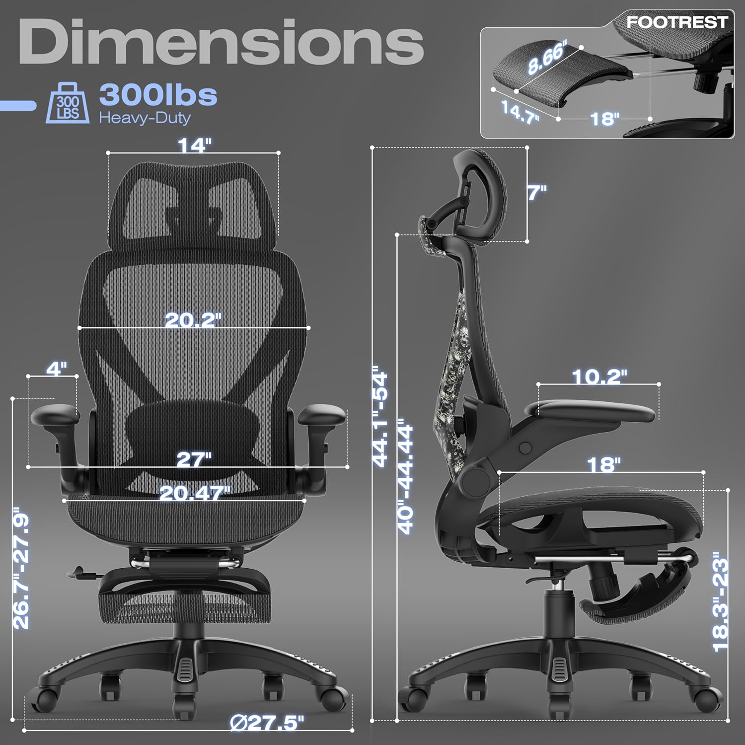 ELABEST X100 Ergonomic Mesh Office Chair with Footrest, Big and Tall Hone Desk Chair with 5D Flip-Up Arms, Adjustable 3D Lumbar Support,Gaming & Executive Computer Chairs (Night Reaper)