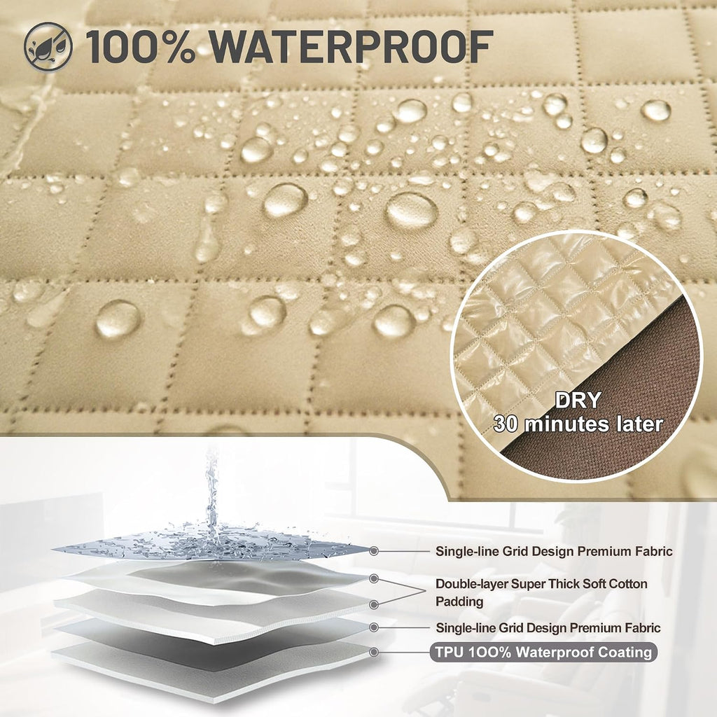 Waterproof Sectional Reclining Couch Covers L Shaped Recliner Sectional Sofa Cover 7 Piece Non Slip Washable Corner Recliner Slipcover Set for Pet Dog (5 Seater Cover, Beige)