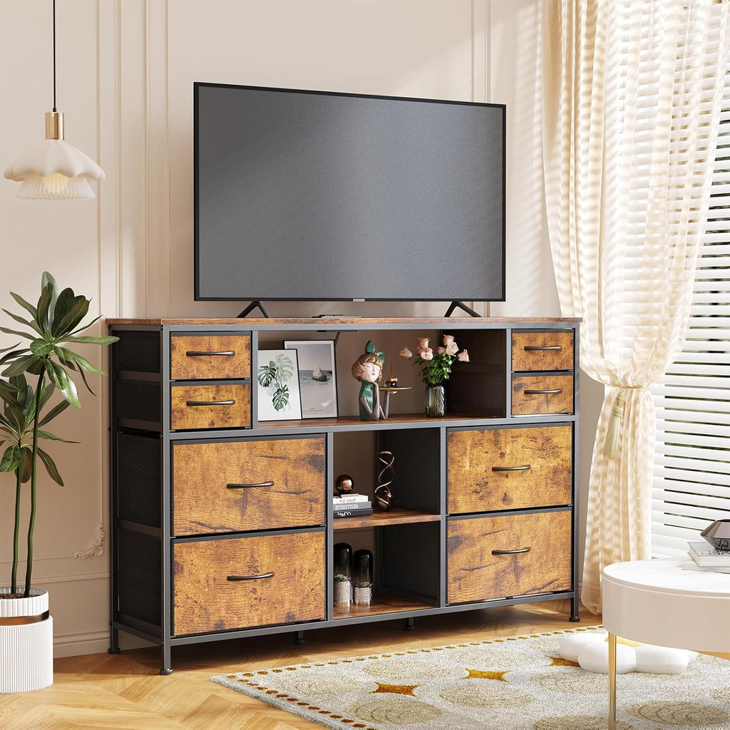 TV Stand Dresser Drawer for Bedroom - TV Stands for 45, 50, 55 inch TV - Entertainment Center Dressers with Charging Station, Drawers Dresser with Storage for Living Room, Nursery - Rustic Brown