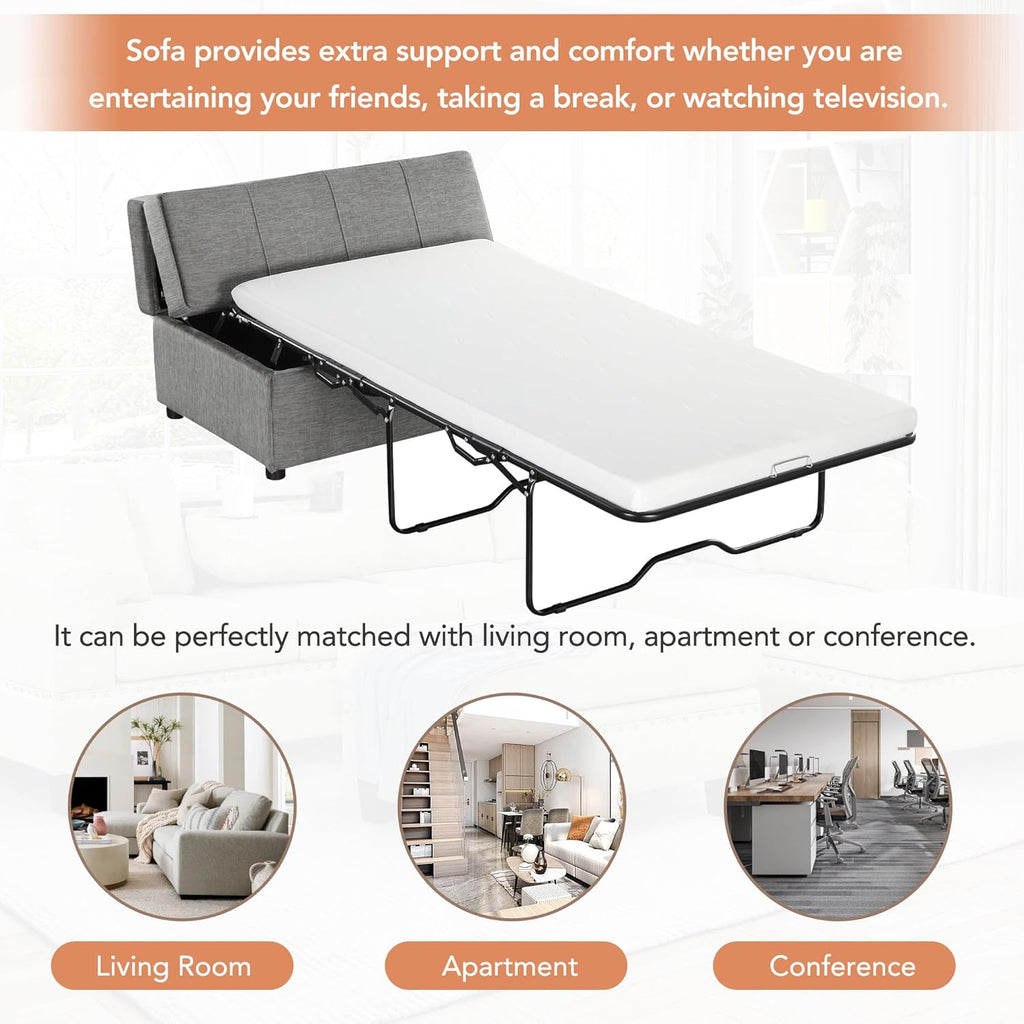 LUMISOL Folding Ottoman Sleeper Chair Bed with Mattress, Convertible Fold Out Sleeper Sofa Bed, Twin Size Chenille Couch and Ottoman Sofa for Living Room Bedroom Guest Room, Grey