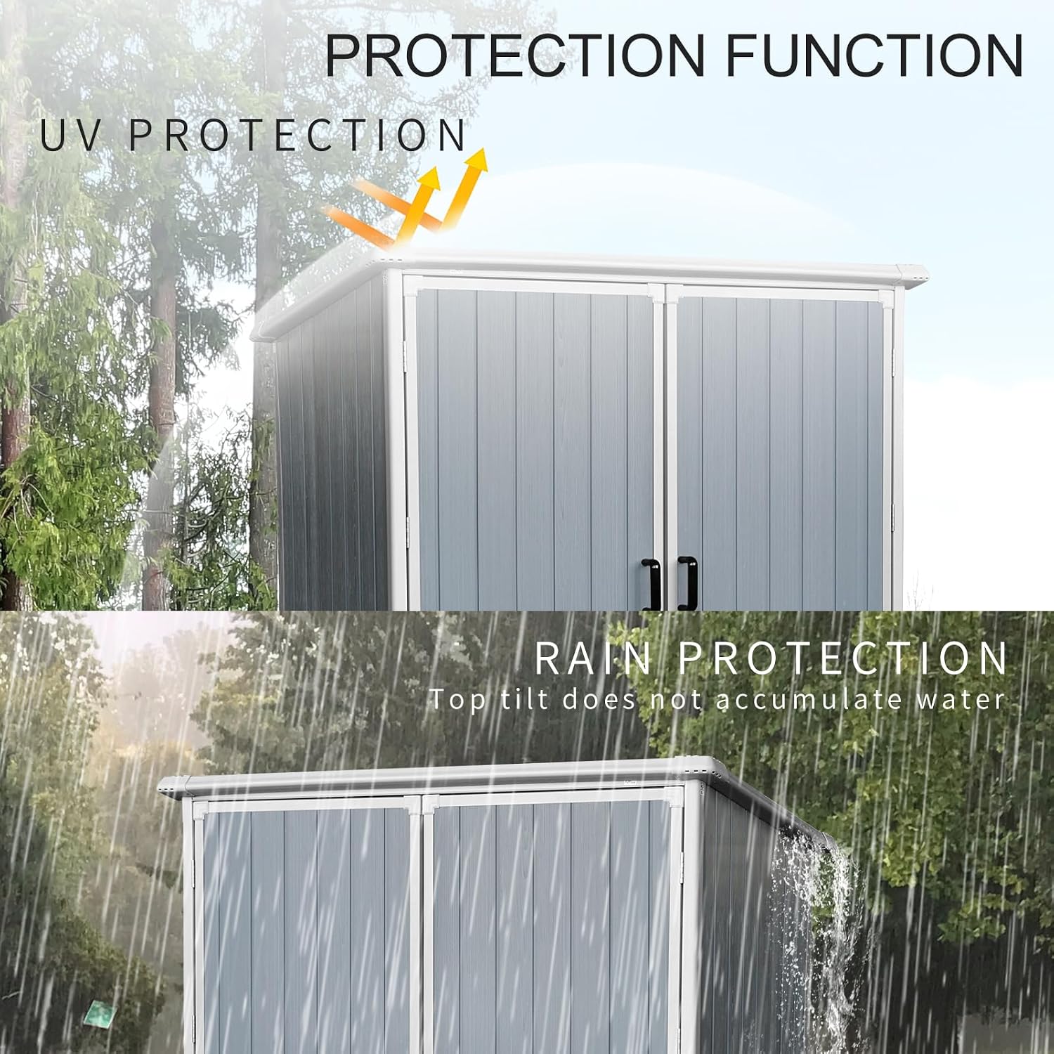 5x3 Resin Outdoor Storage Shed with Floor, Vertical Plastic Storage Cabinet with Lockable Doors, All-Weather Garden Tool Shed for Bikes and Patio Furniture (Grey)