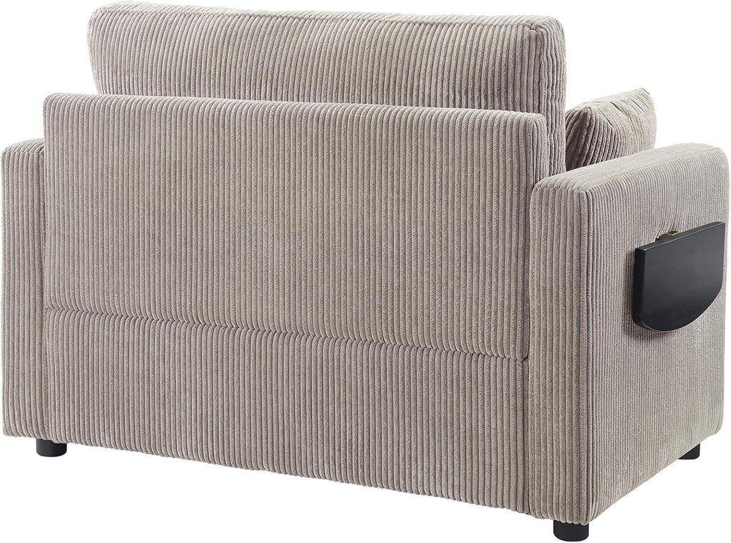 Twin Size Sofa Bed 47.2' Sleeper Sofa Loveseat Sofa with a Foldable Mattress, a Foldable Side Table, a Side Storage Pocket and Two USB Ports for Living Room, Grey-Brown